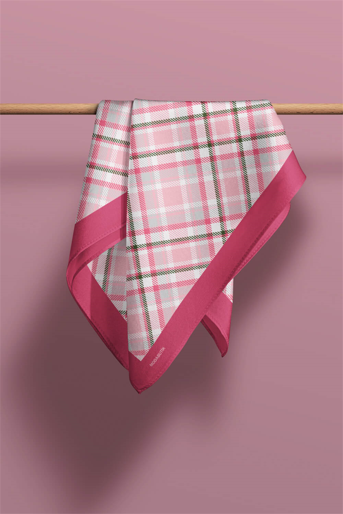 D82 Kadın Ekose  Desenli Bandana 50x50 Pembe DG0201-22