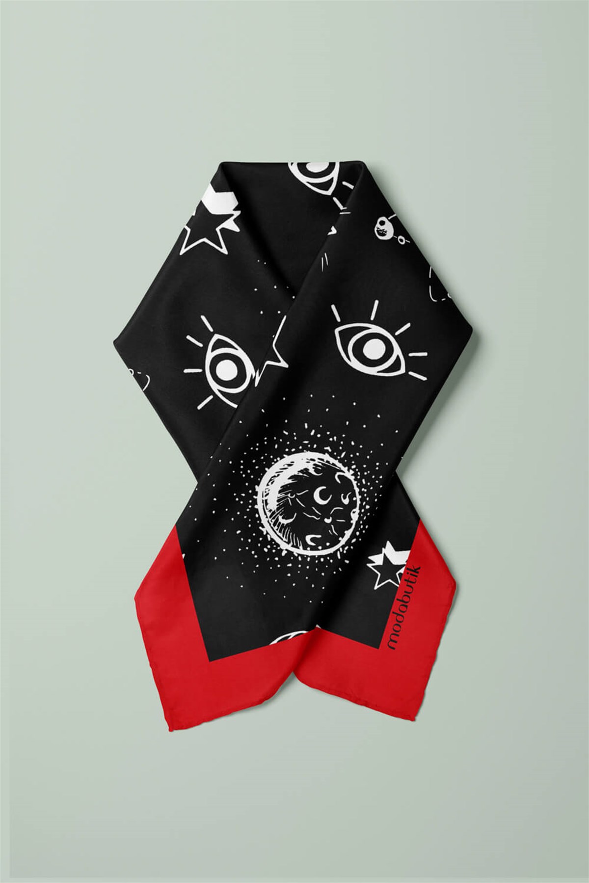 Violla A116 Kadın Yıldız Desenli Bandana 55x55 Siyah Beyaz DG0405-22