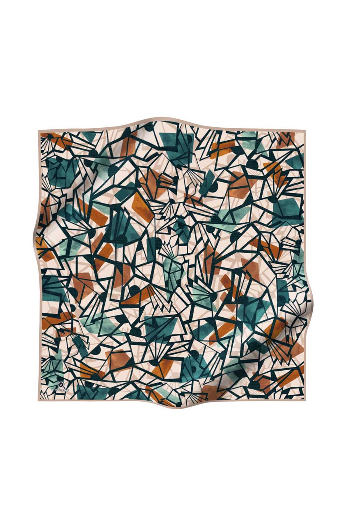 %100 Twill Renkli Petek Desenli Hardal - Petrol Yeşili Renkli 90x90 Eşarp Dikim Şekli: El Dikişii