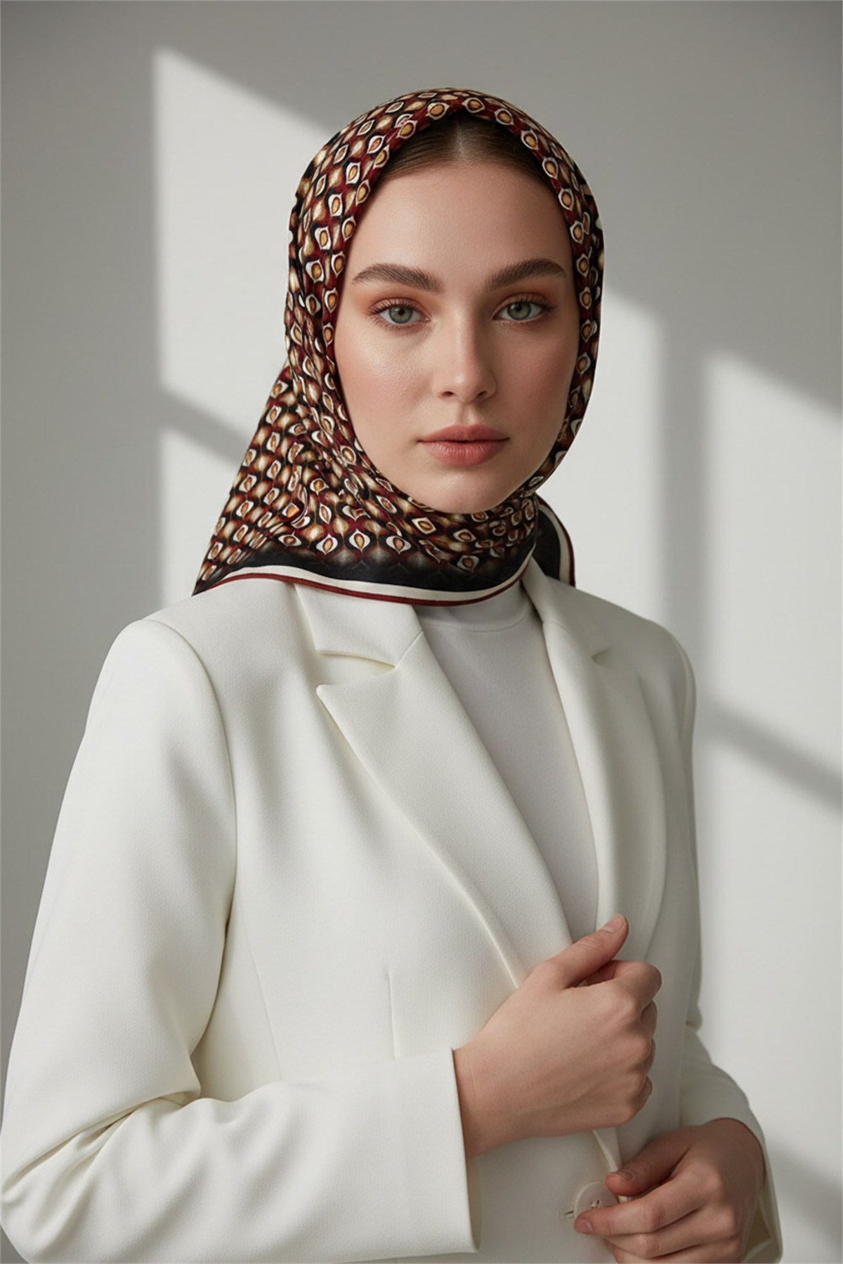 Twill Çıtır Desenli Bordo Renkli 90x90 Eşarp (İpek İçermez) Kenar Dikiş Şekli El Dikişli