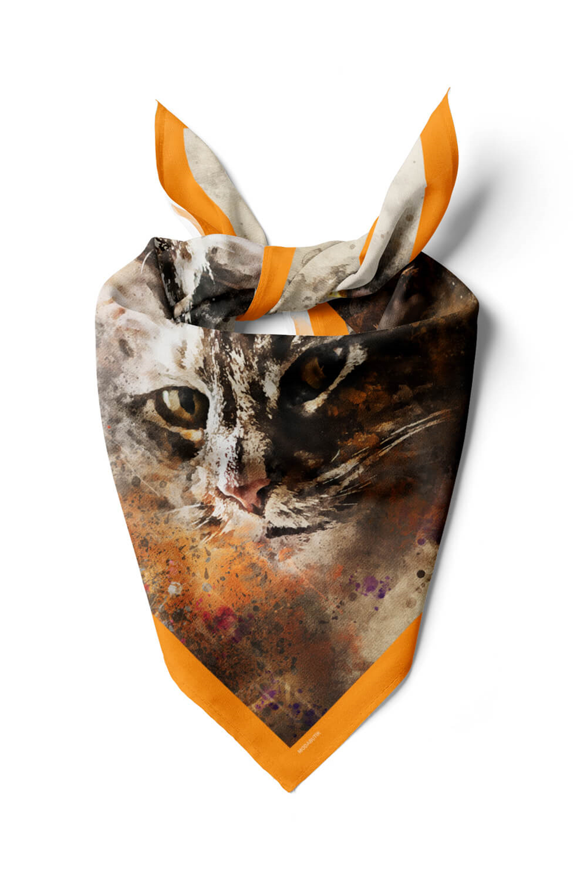 E21 Kadın Kedi Desenli Bandana 50x50 Gri DG0295-22