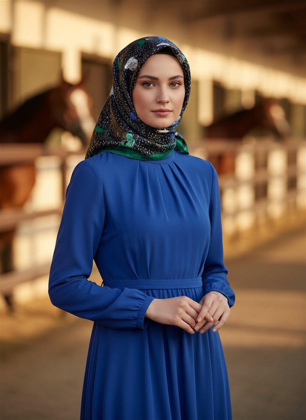%100 Twill İpek Çıtır Çiçek Desenli Zümrüt Yeşili - Saks Renkli 90x90 Eşarp Dikim Şekli : El Dikişi