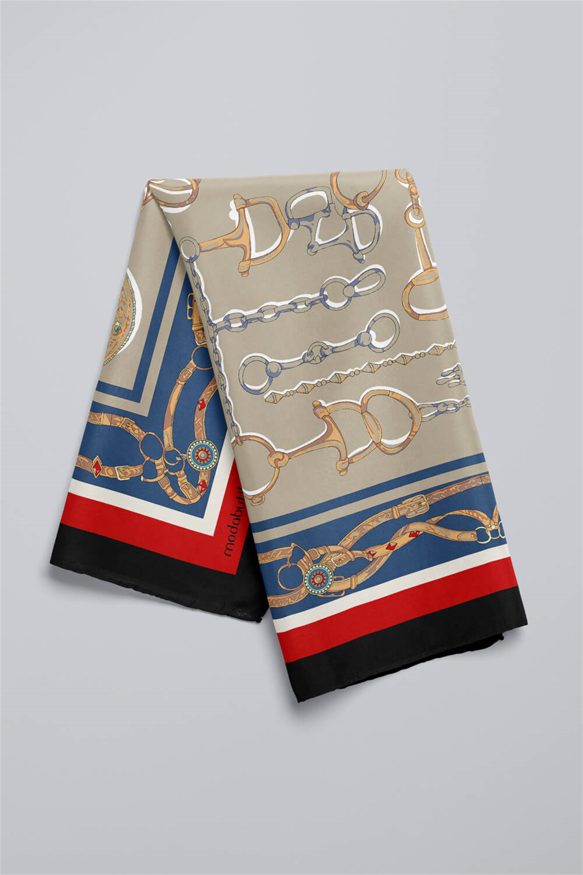 B90 Kadın Kahve Etnik Desenli 50x50 Bandana HYL DG01499-22