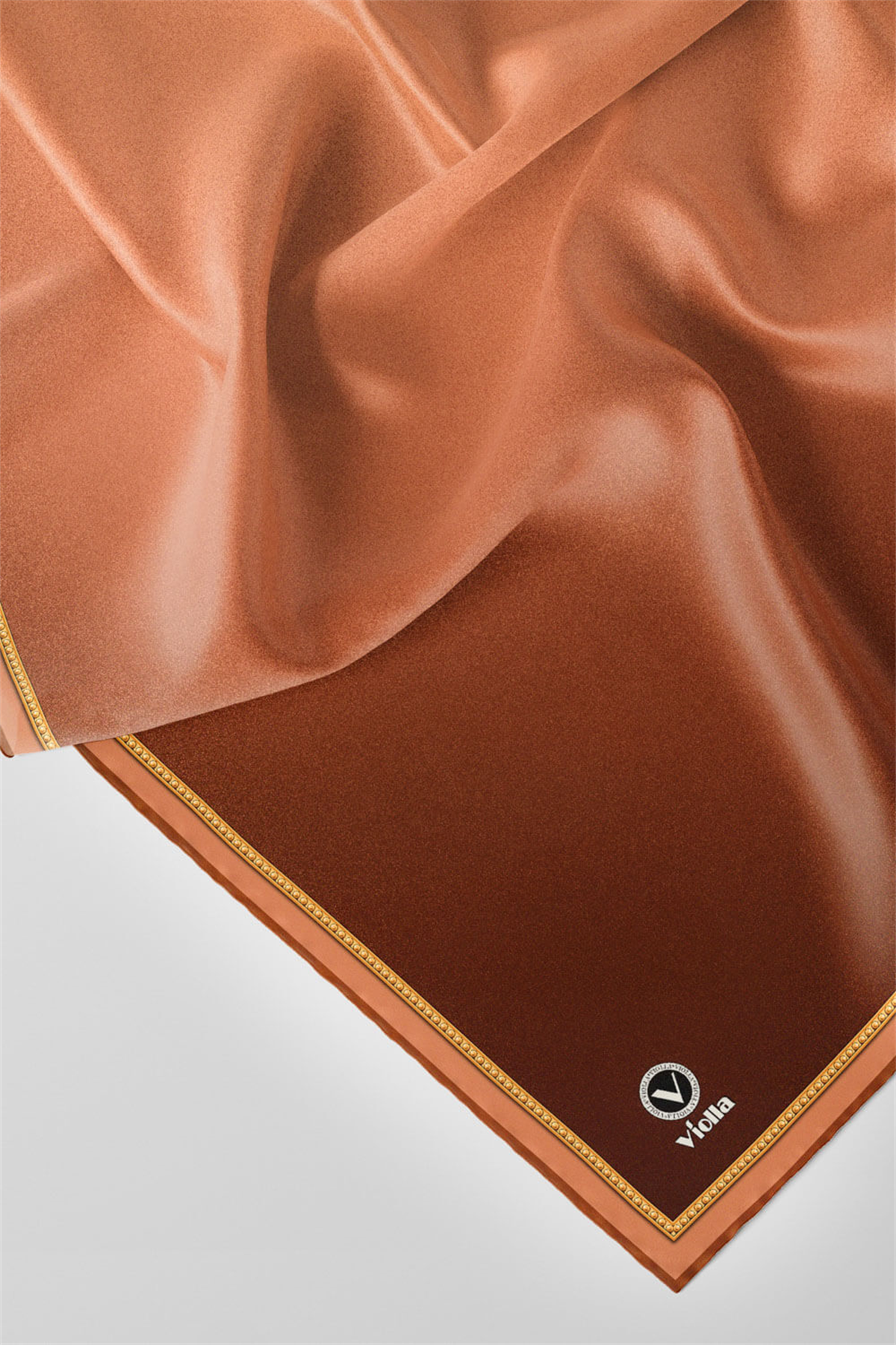 Twill Degrade Desenli Bakır Renkli 90x90 Eşarp (İpek İçermez) Kenar Dikiş Şekli El Dikişli