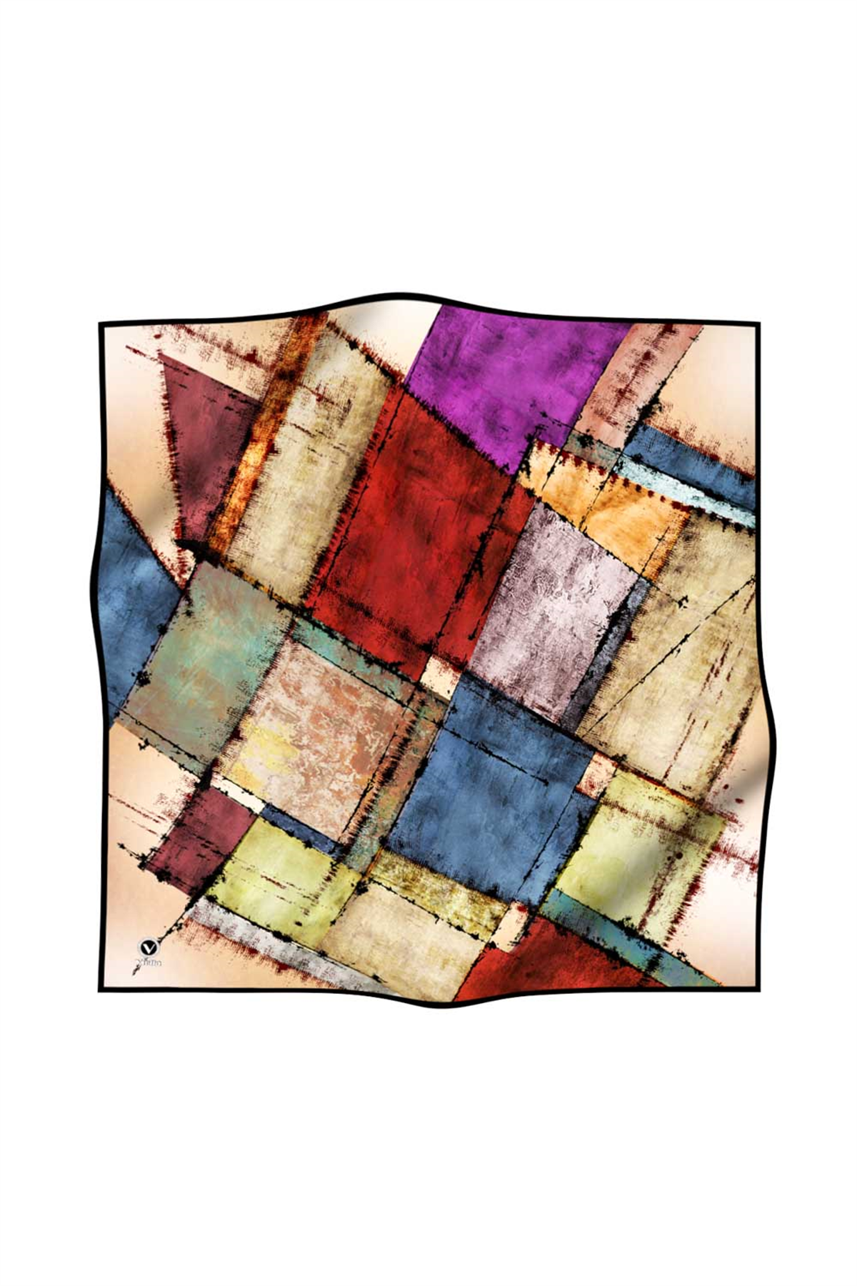 Twil Yamalı Ve Geometrik Desenli Bordo Renkli 90x90 Eşarp (İpek İçermez) Dikim Şekli : El Dikişi