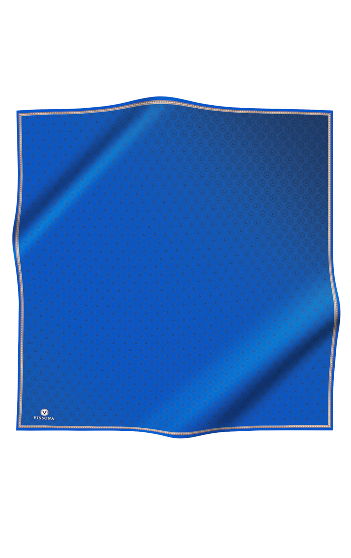 %100 Twill İpek Monogram Desenli Saks Renkli 90x90 Eşarp Dikim Şekli : El Dikişi