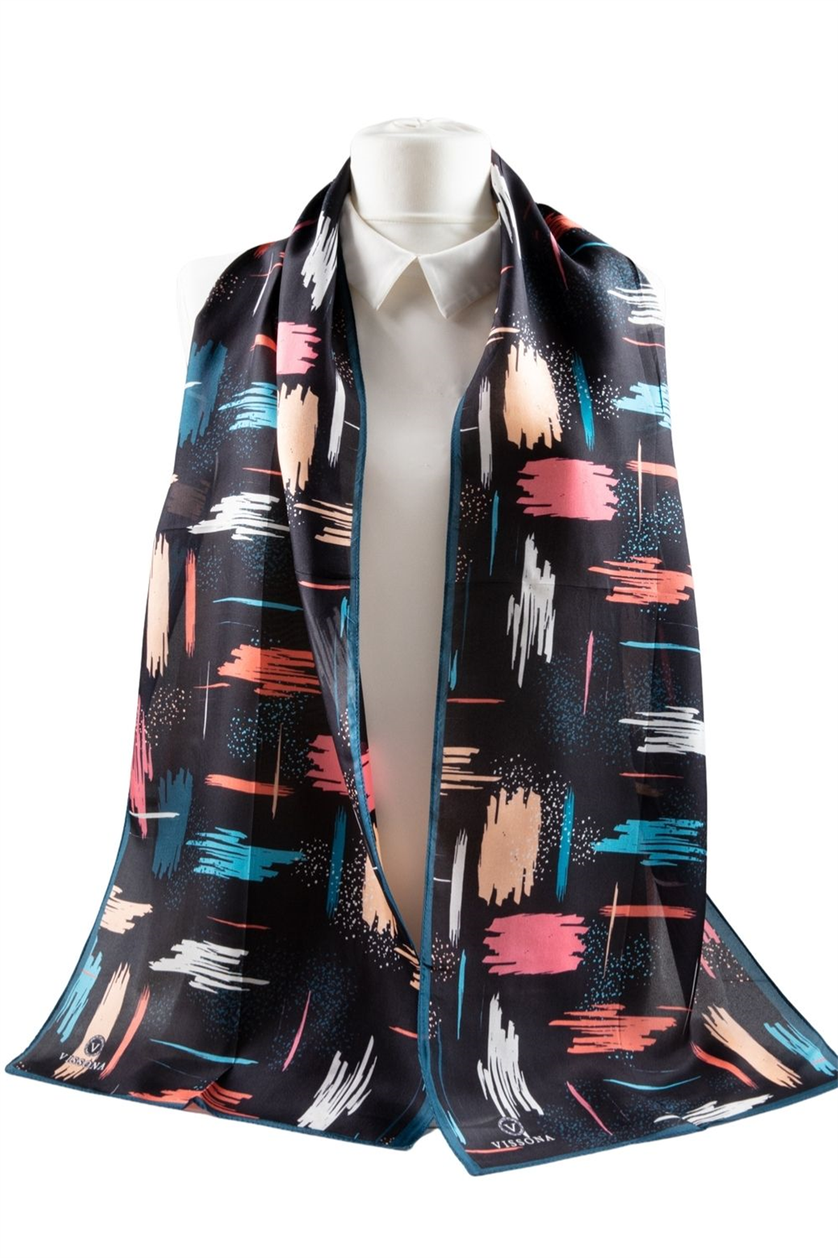 SATEN İPEK GEOMETRİK DESENLİ KADIN FULAR