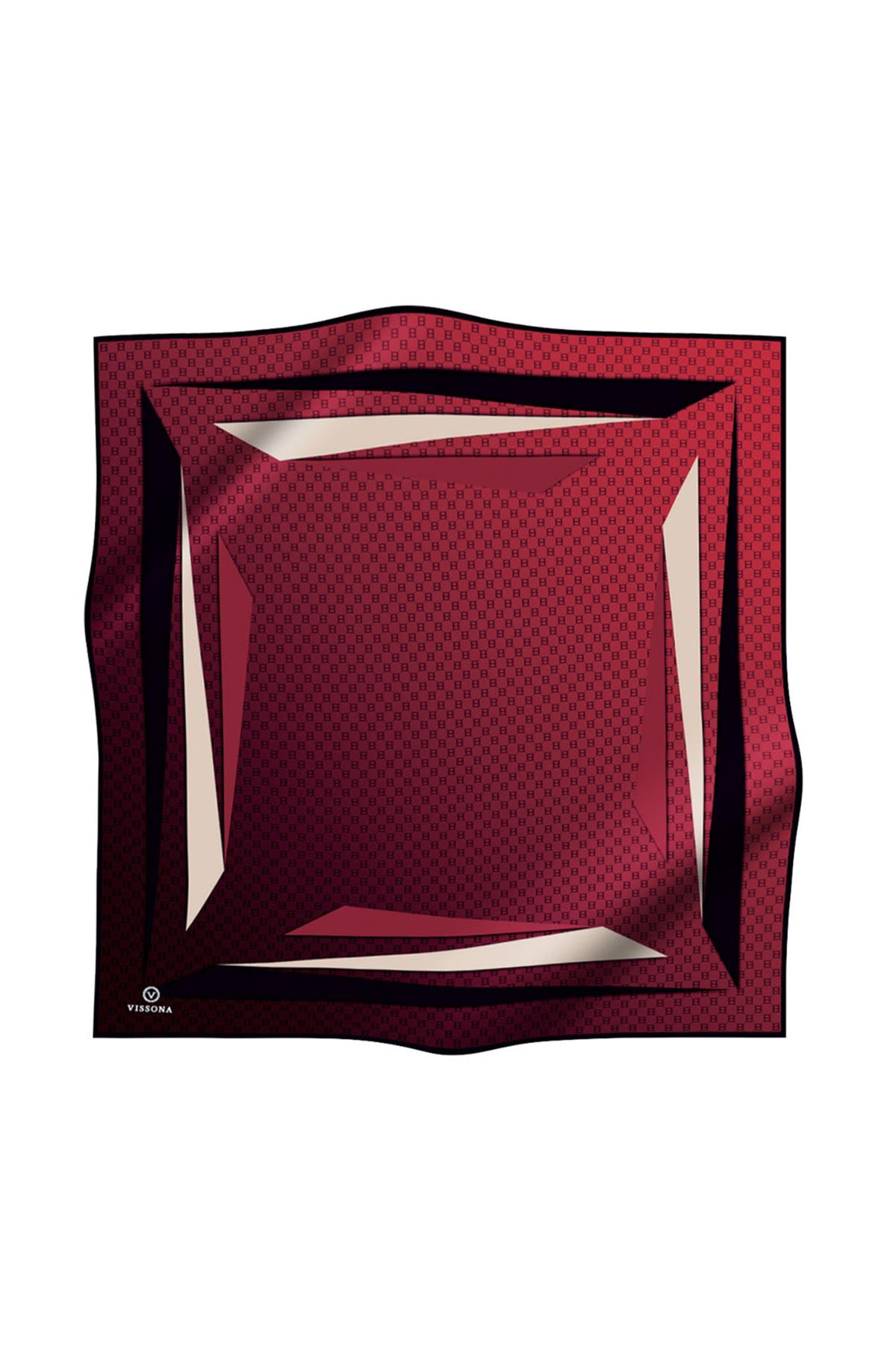 %100 Twill İpek Degrade Desenli Siyah - Kırmızı Renkli 90x90 Eşarp Dikim Şekli : El Dikişi