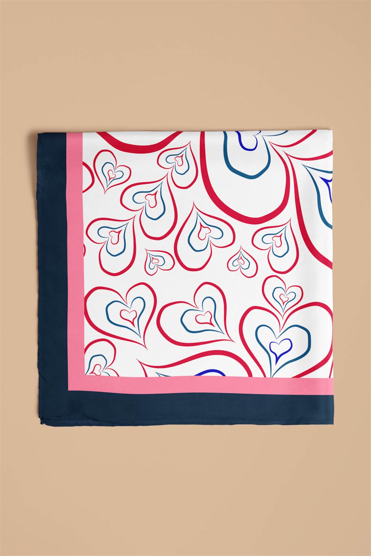Violla H18 Kadın Kırmızı Kalp Desenli 50x50 Bandana HYL DG0824-22
