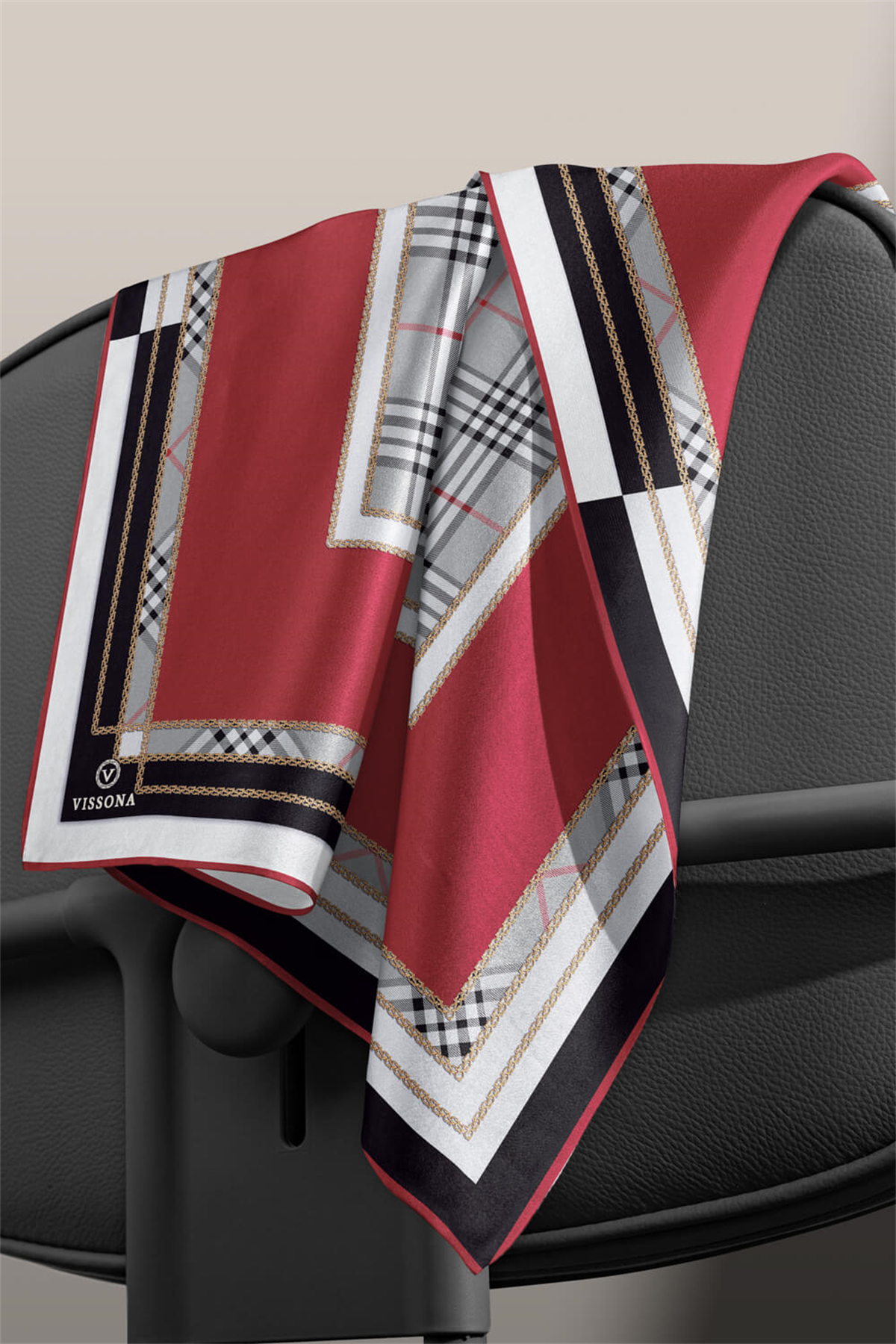 % 57 İPEK % 43 VİSKON Twill İpek Ekose Desenli Bordo Renkli 90x90 Eşarp Dikim Şekli : El Dikişi