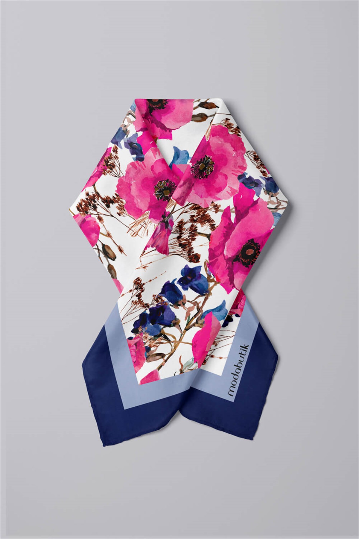 Violla G54 Kadın Pembe Açık Mavi Gelincik Desenli 50x50 Bandana HYL DG0953-22