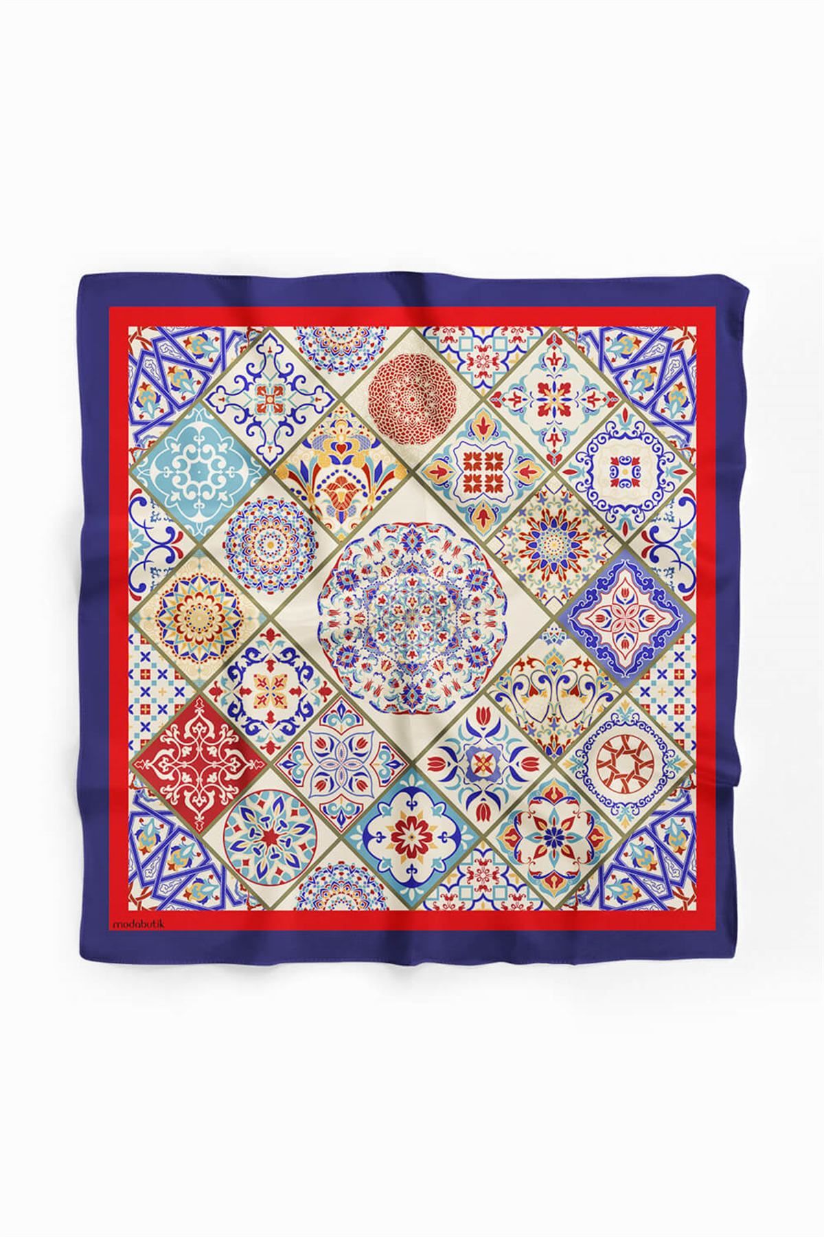 G5 Kadın Lacivert Turuncu Çini Desenli 50x50 Bandana DG0835