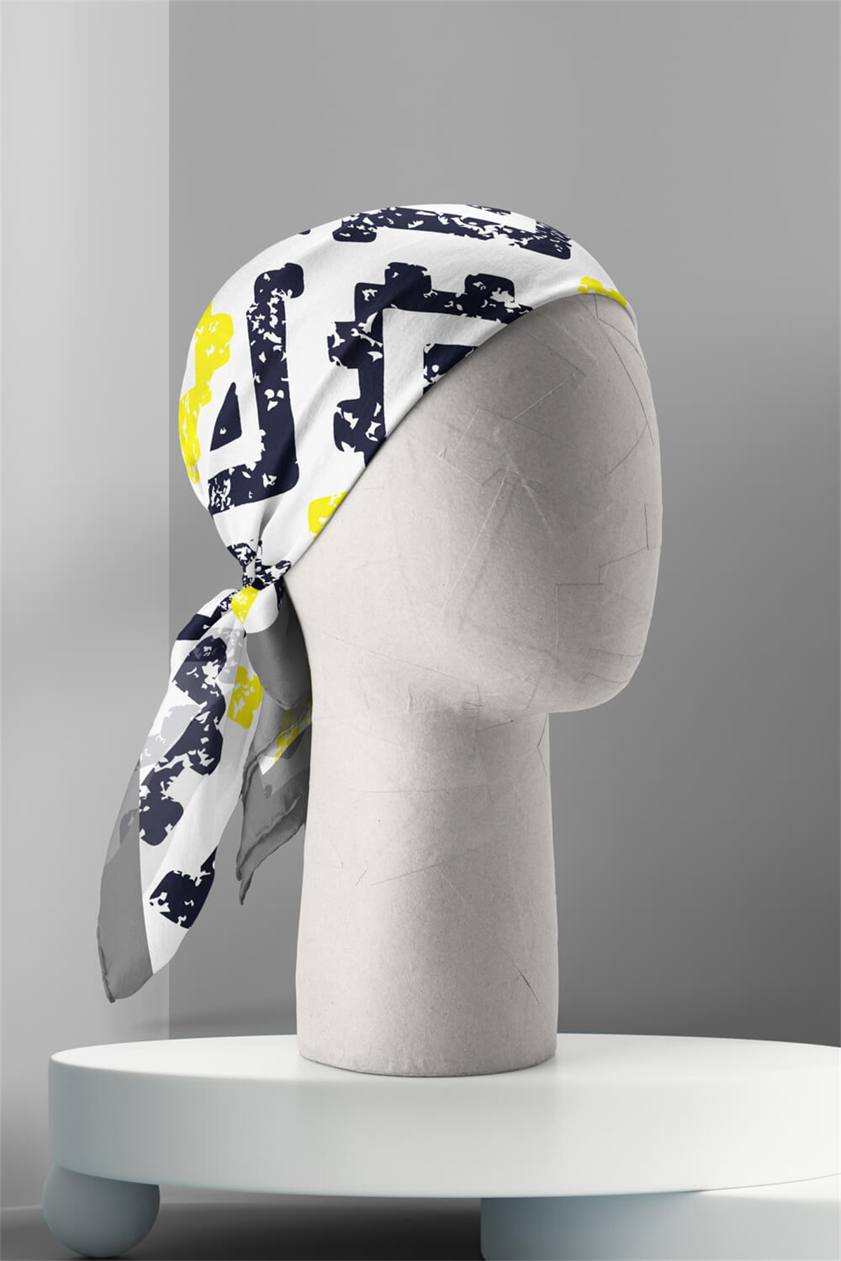 D77 Kadın Geometrik Desenli Bandana 50x50 Sarı DG0431-22