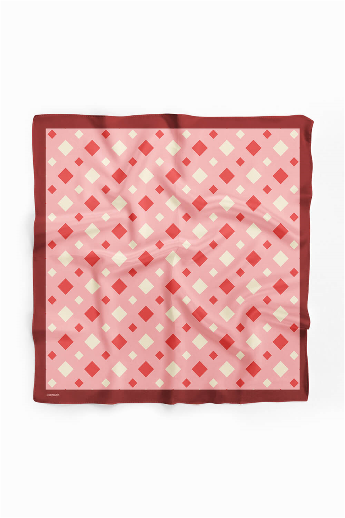 D44 Kadın Kareli Desenli Bandana 50x50 Kırmızı DG0281-22