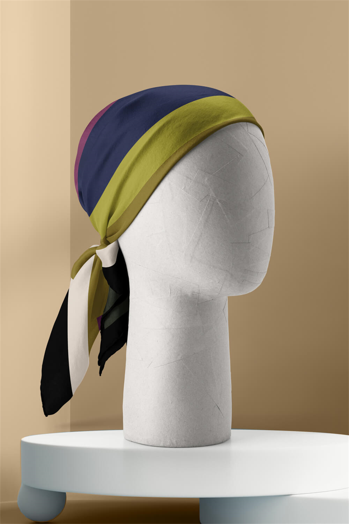 E7 Kadın Mor Krem Çizgi Desenli 50x50 Bandana HYL DG01481-22