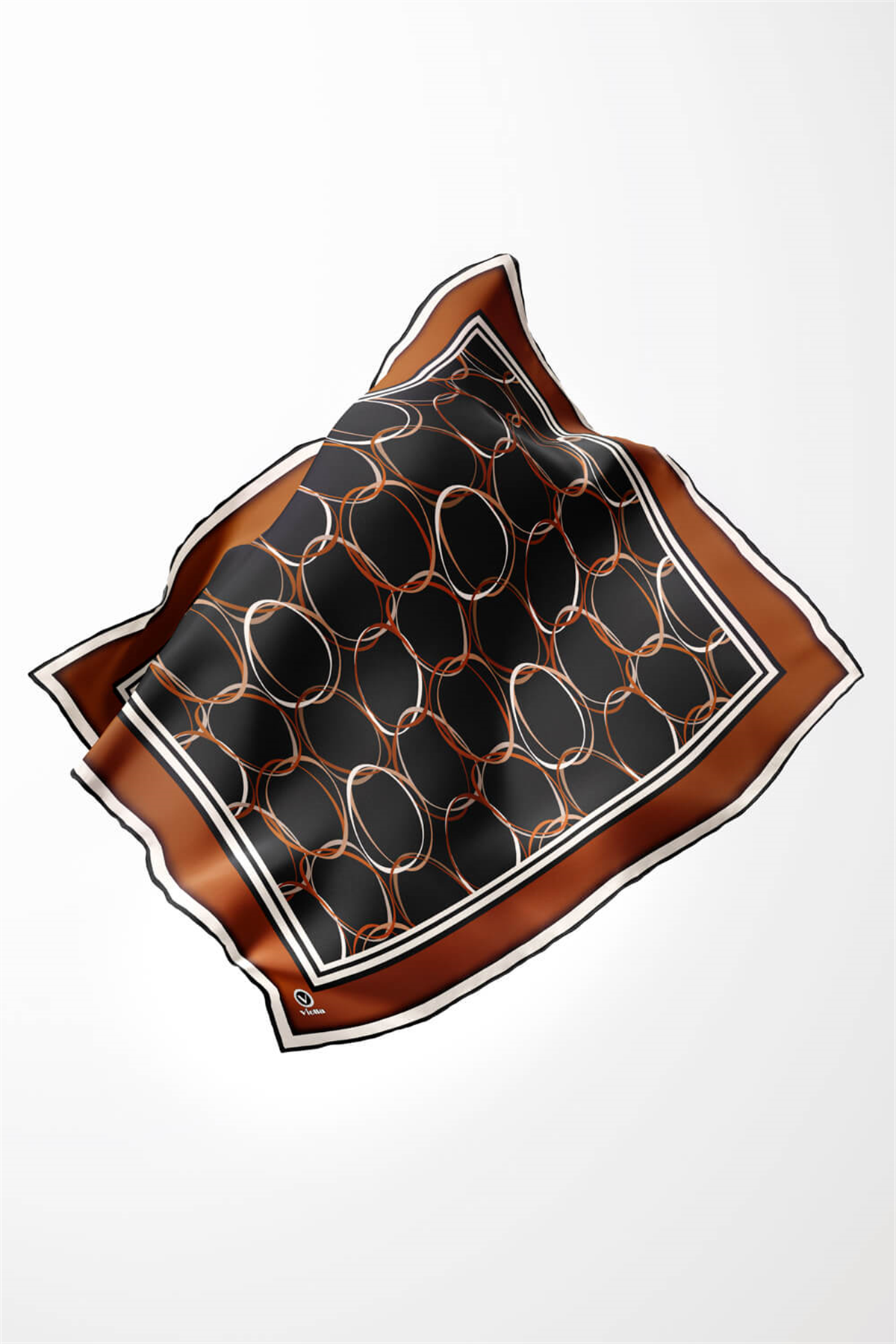 Twill Halka Desenli Taba Renkli 90x90 Eşarp (İpek İçermez) Kenar Dikiş Şekli El Dikişli
