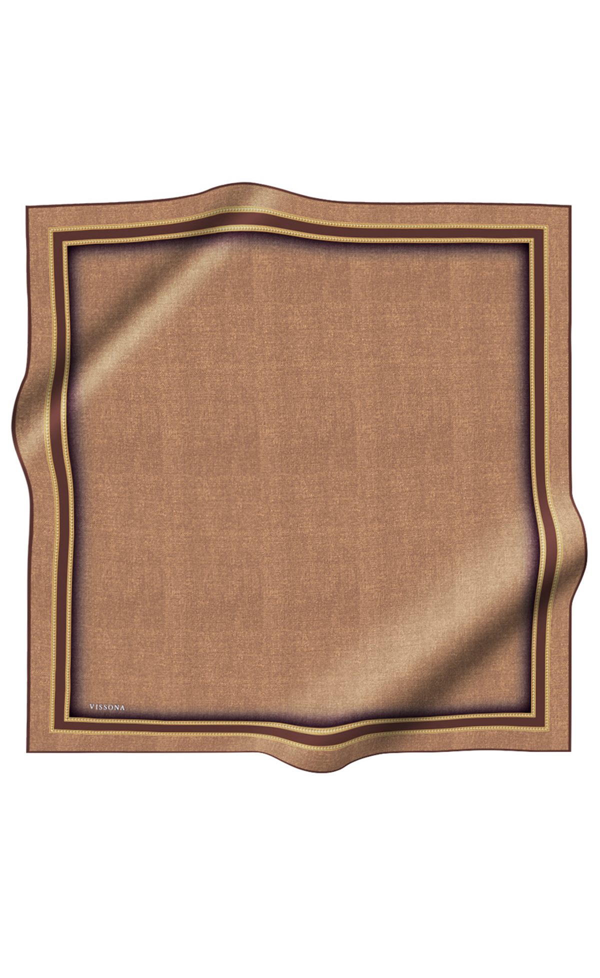 % 57 İPEK % 43 VİSKON Twill İpek Dokulu Şerit Desenli Bej - Kahverengi Renkli 90x90 Eşarp Dikim Şekli : El Dikişi