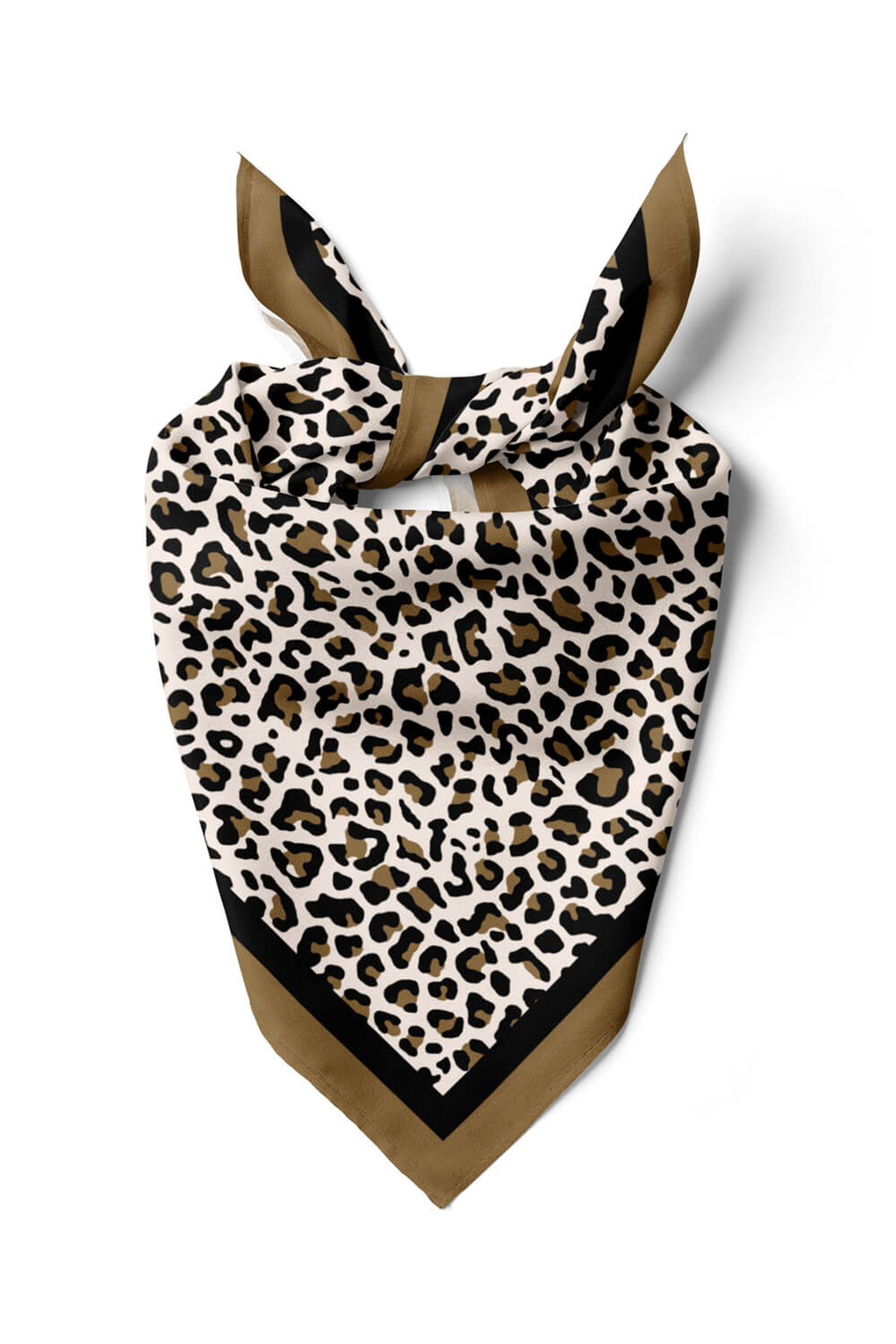 E31 Kadın Kahve Siyah Benek Desenli 50x50 Bandana HYL DG01356-22