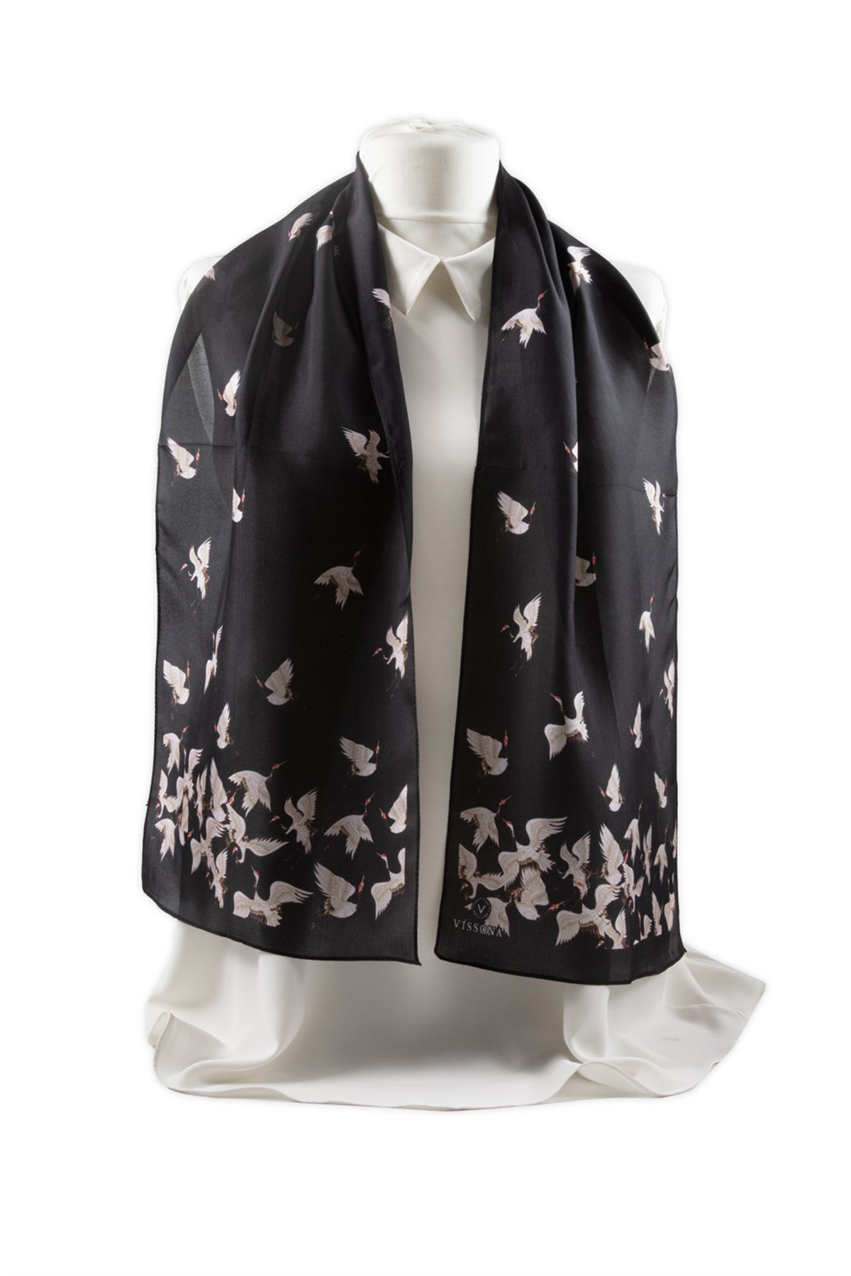 I76 %100 İpek Leylek Desenli Kadın Fular