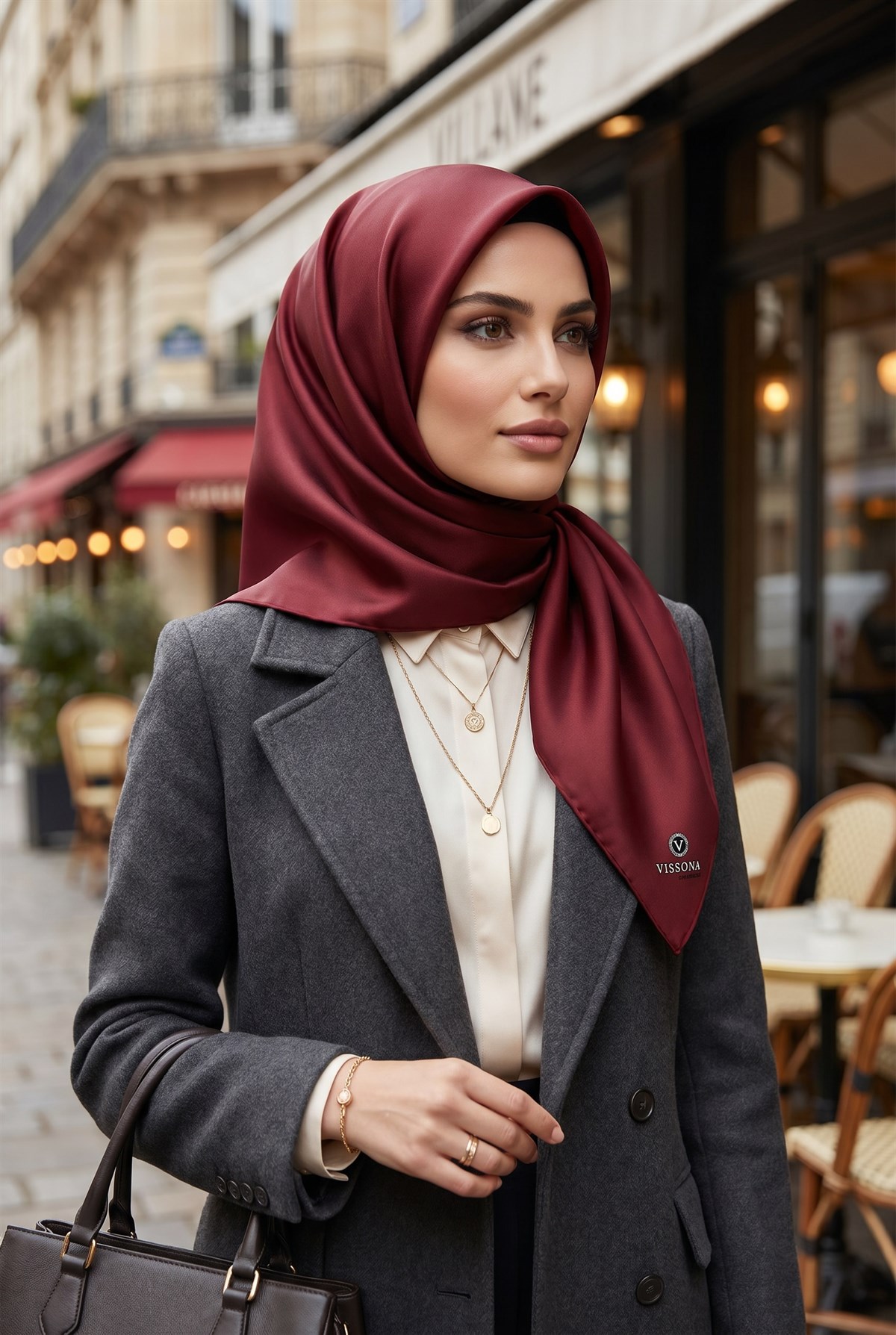 %100 Twill İpek Düz Bordo Renkli Daha Tok Exclusive Serisi 90x90 Eşarp Dikim Şekli : El Dikişi