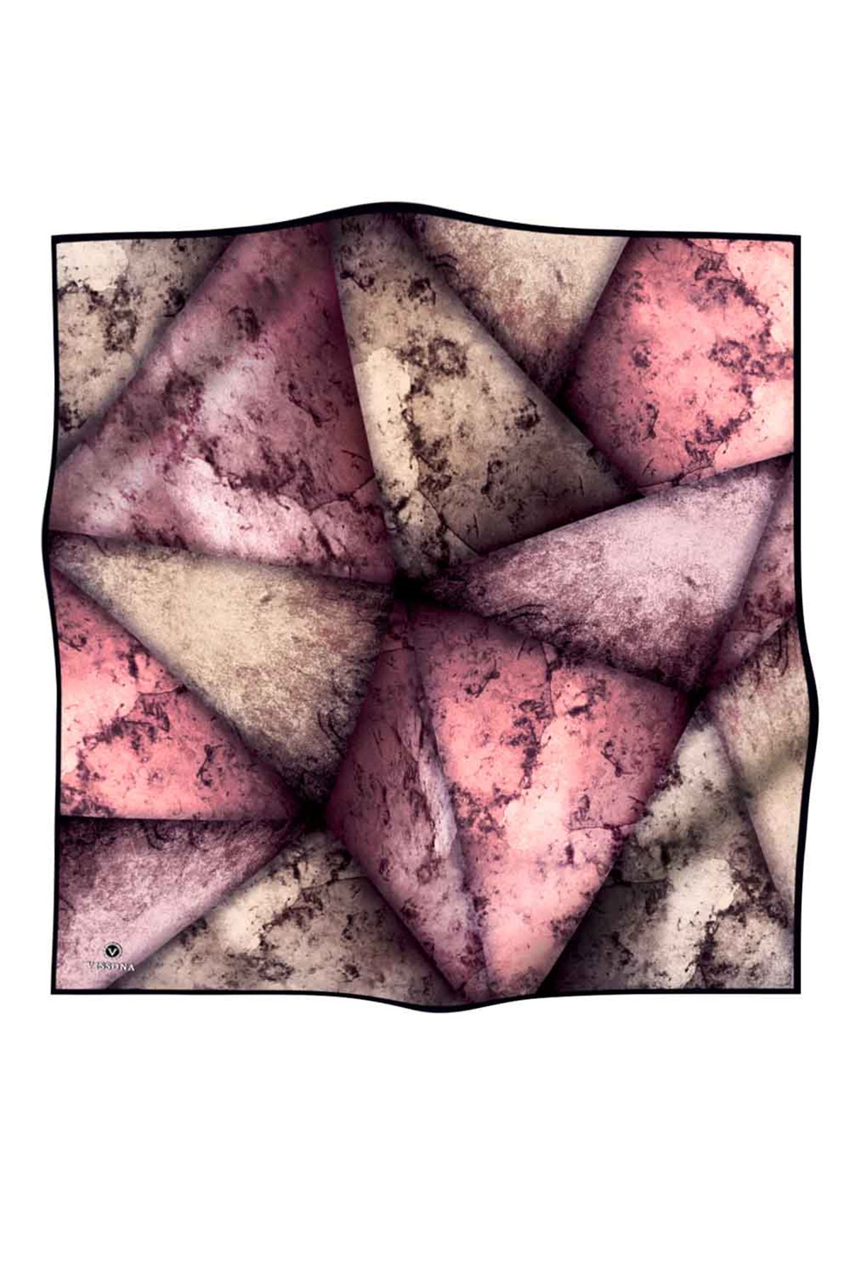 % 57 İPEK % 43 VİSKON Twill İpek Dokulu Ve Geometrik Desenli Pudra - Somon Renkli 90x90 Eşarp Dikim Şekli : El Dikişi