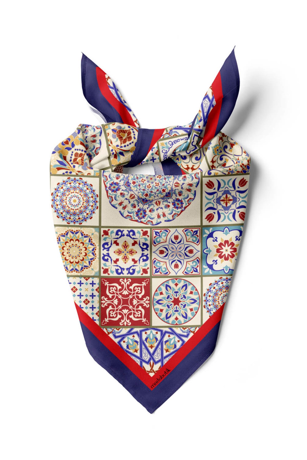 Violla G5 Kadın Lacivert Turuncu Çini Desenli 50x50 Bandana DG0835