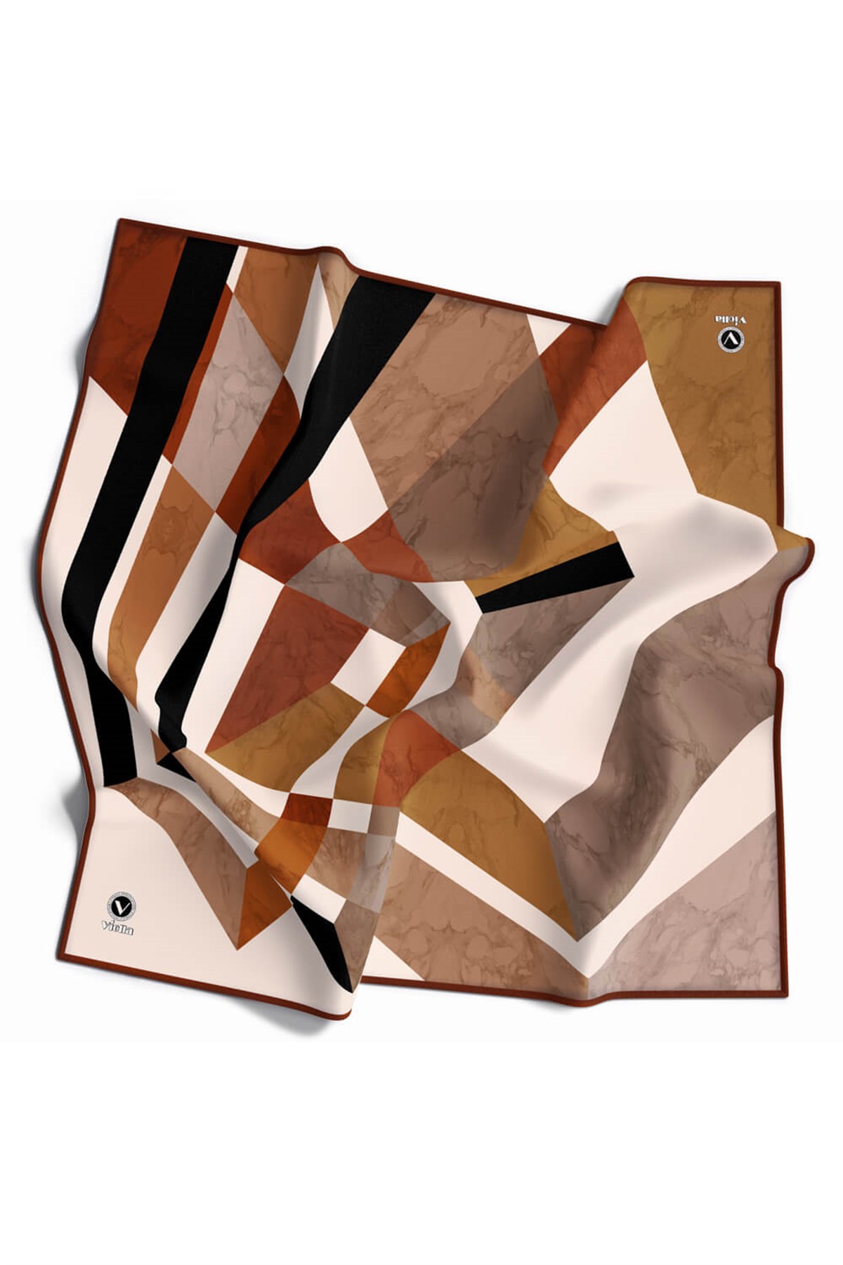 Twill Mermer Desenli Taba Renkli 90x90 Eşarp (İpek İçermez) Kenar Dikiş Şekli El Dikişli