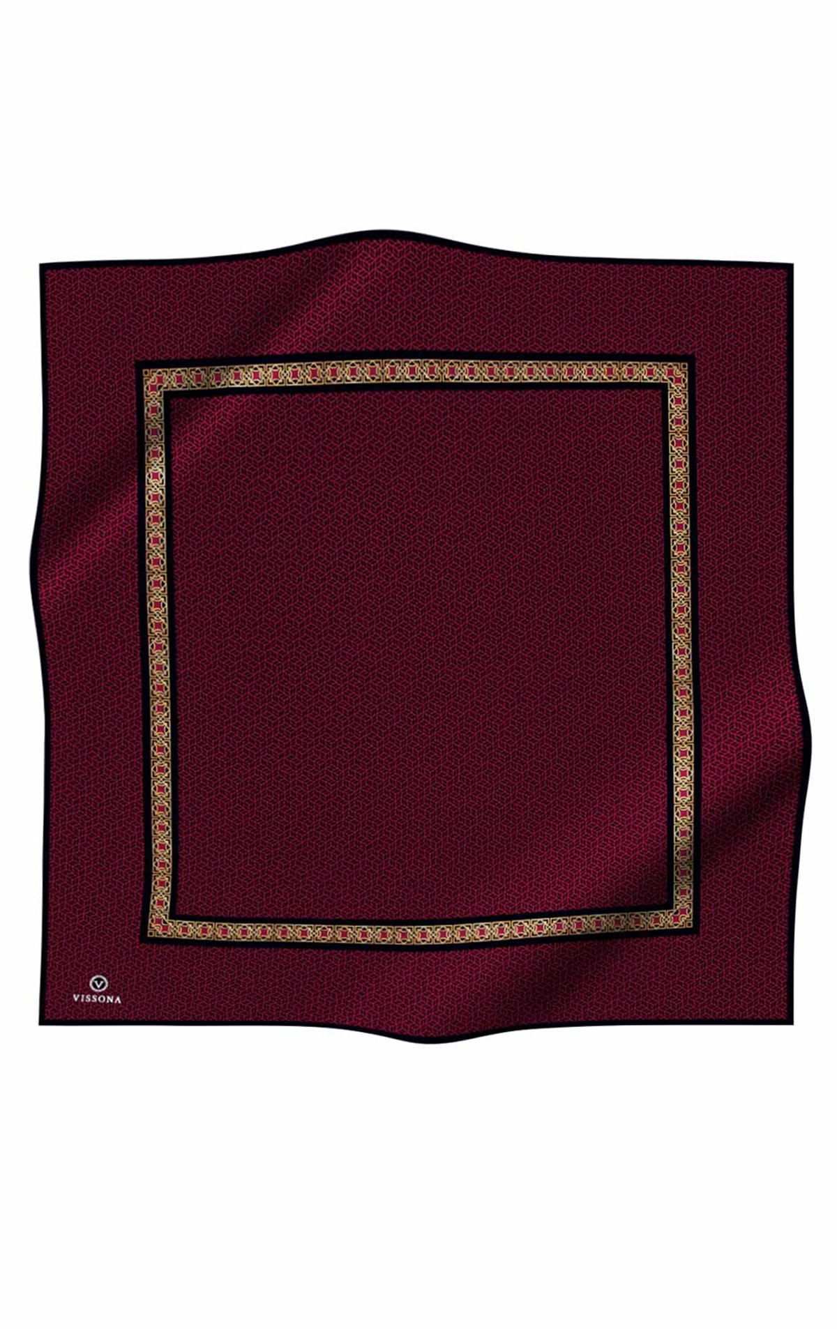 % 57 İPEK % 43 VİSKON Twill İpek Geometrik Desenli Bordo - Siyah Renkli 90x90 Eşarp Dikim Şekli : El Dikişi