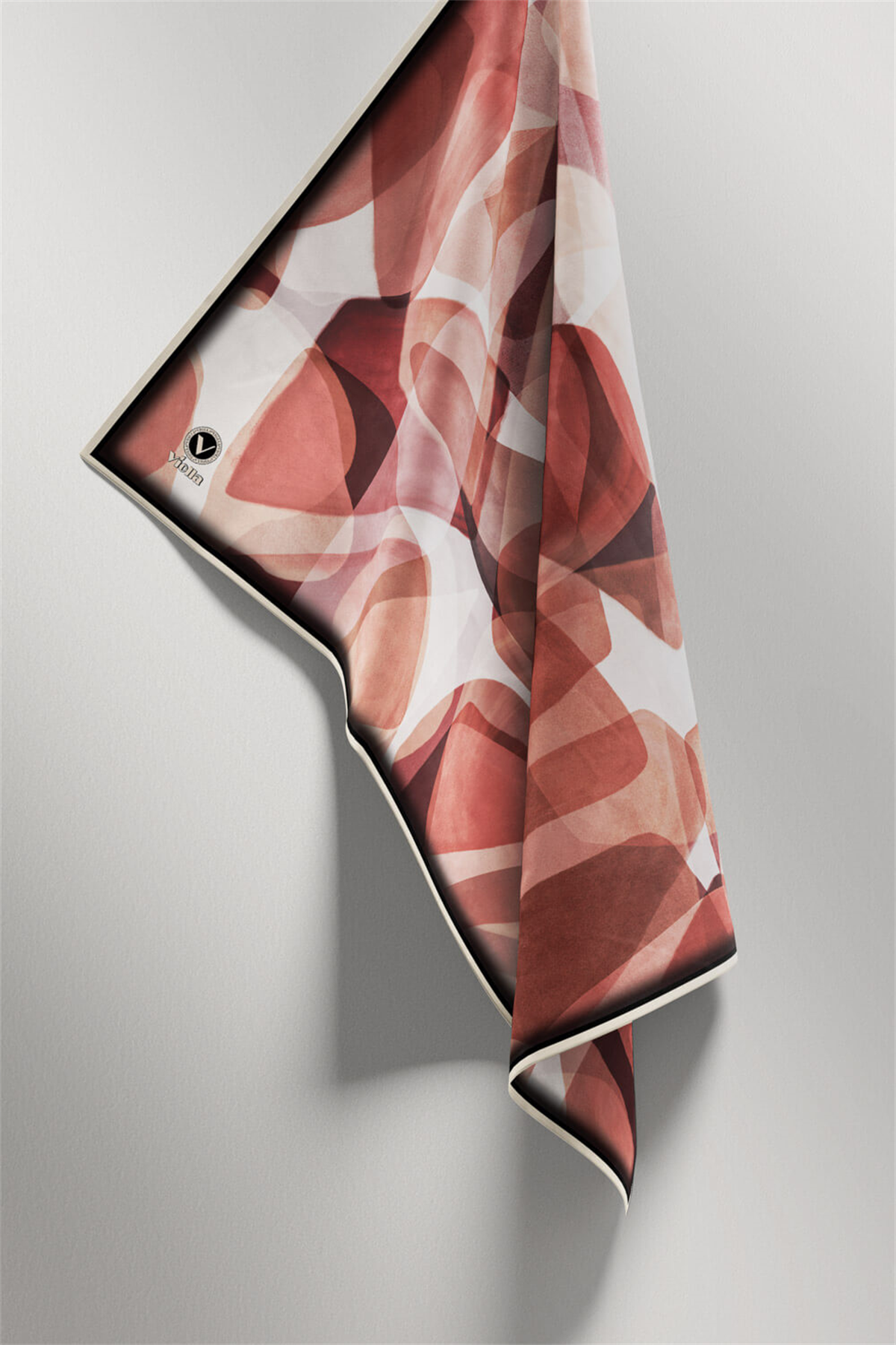 Twill Geometrik Batik Desenli Pudra Renkli 90x90 Eşarp (İpek İçermez) Kenar Dikiş Şekli El Dikişli