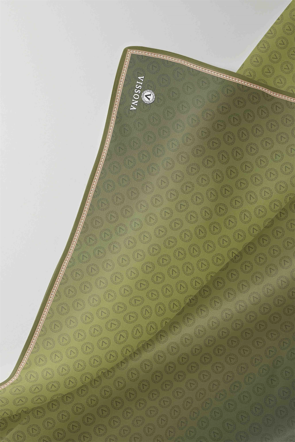 %100 Twill İpek Monogram Desenli Haki  Renkli 90x90 Eşarp Dikim Şekli : El Dikişi