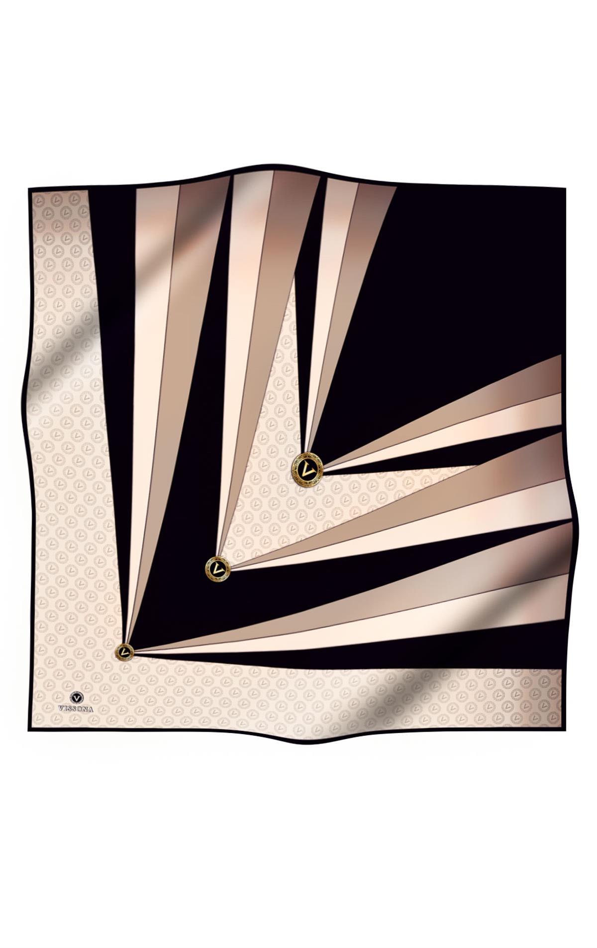 %100 Twill İpek Monogram Ve Geometrik Desenli Krem - Taş Renkli 90x90 Eşarp Dikim Şekli : El Dikişi