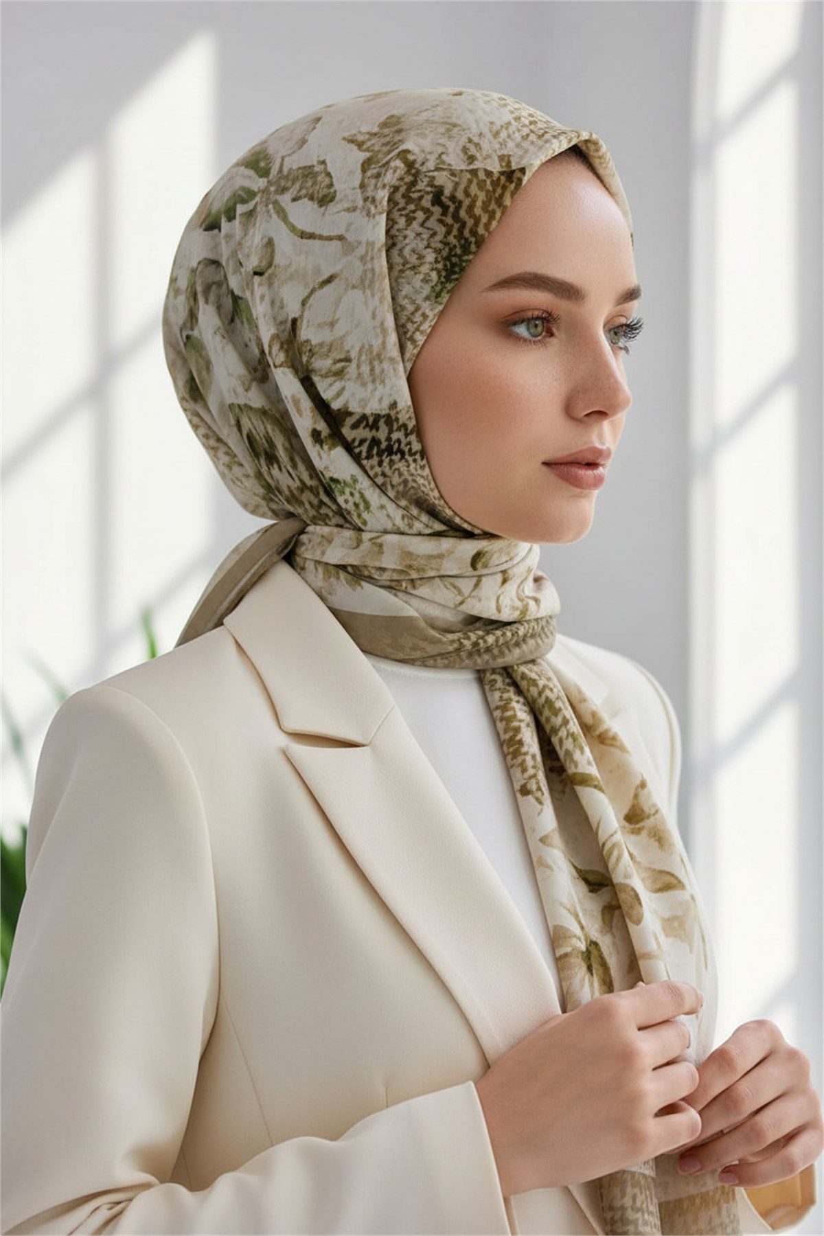 KREP EKOSELİ SONBAHAR DESENLİ BEJ RENKLİ 75X195 KIRIŞMAZ ŞAL