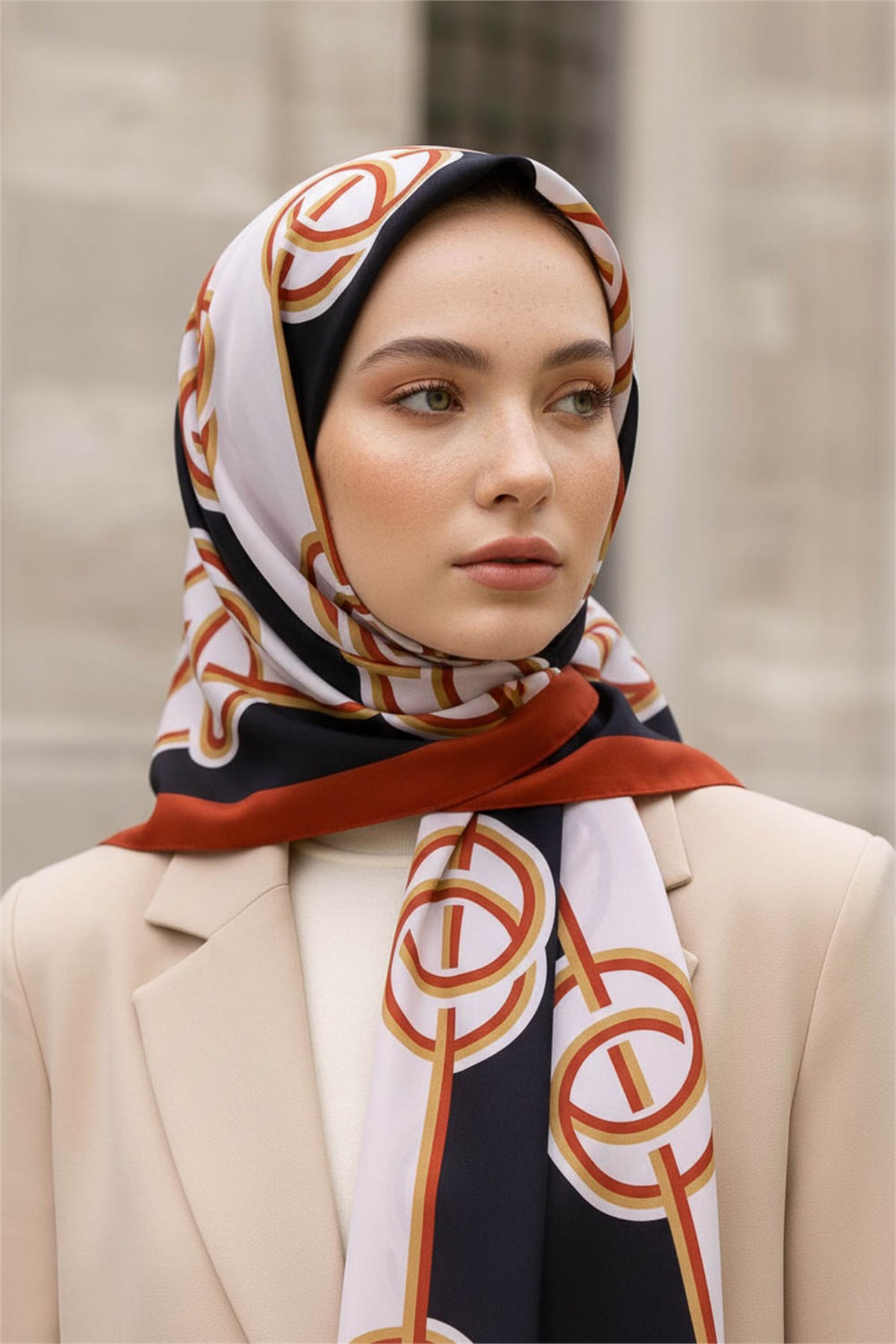 KREP ÇİZGİLİ DESENLİ TABA RENKLİ 75X195 KIRIŞMAZ ŞAL