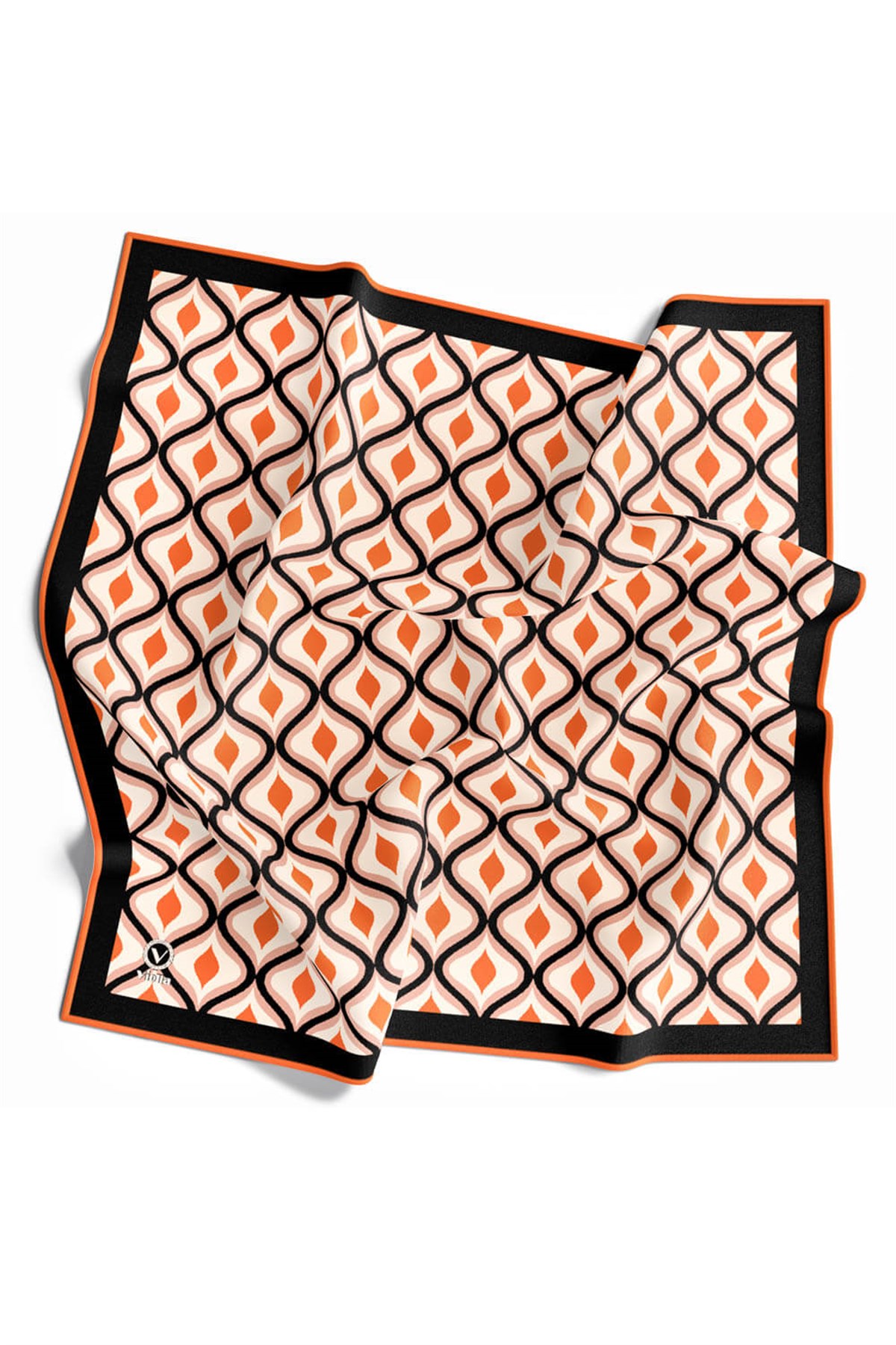 Twill Geometrik Daire Desenli Taba Renkli 90x90 Eşarp (İpek İçermez) Dikim Şekli : El Dikişi