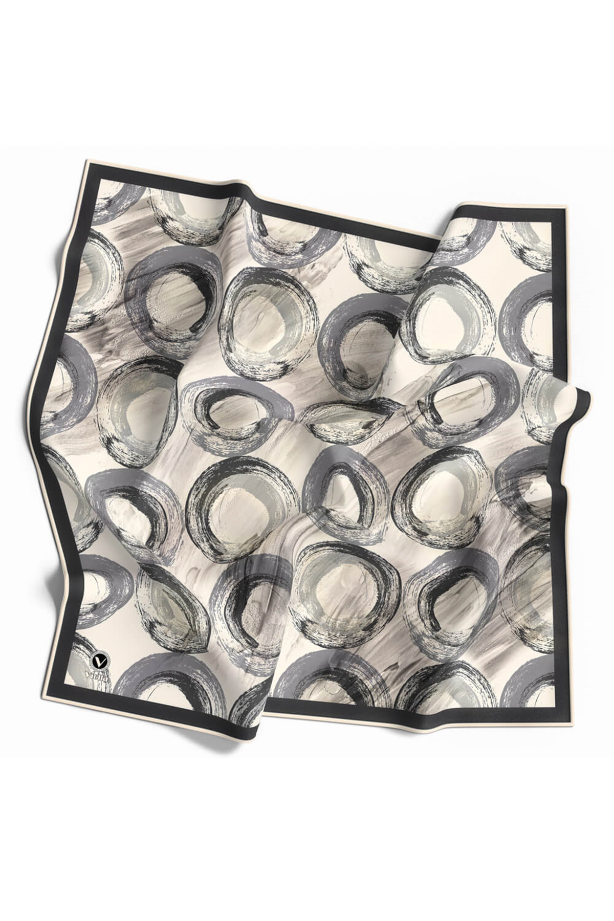 Kristal Geometrik Fırça Darbesi Desenli Füme Renkli 90x90 Eşarp (İpek İçermez) Kenar Dikiş Şekli El Dikişli