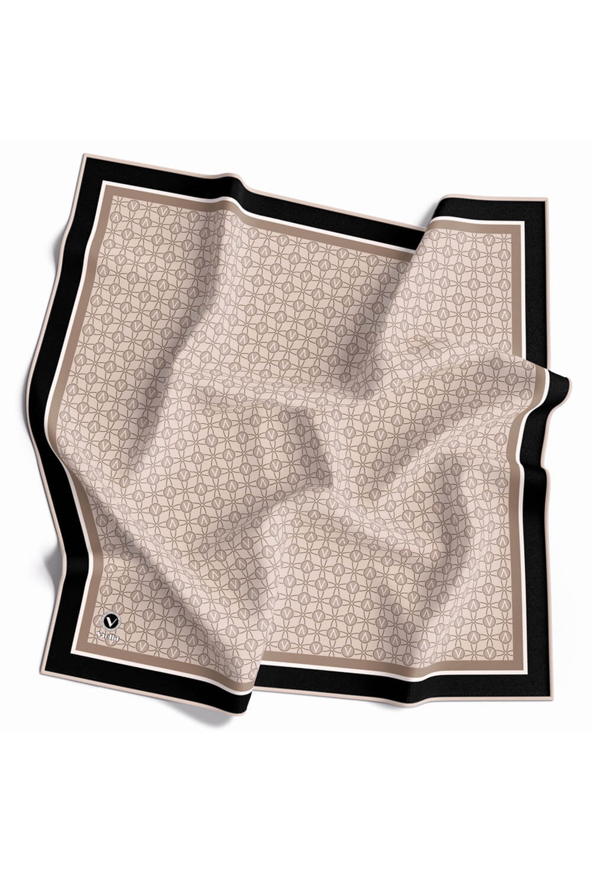 Twill V Desenli Bej Renkli 90x90 Eşarp (İpek İçermez) Dikim Şekli : El Dikişi