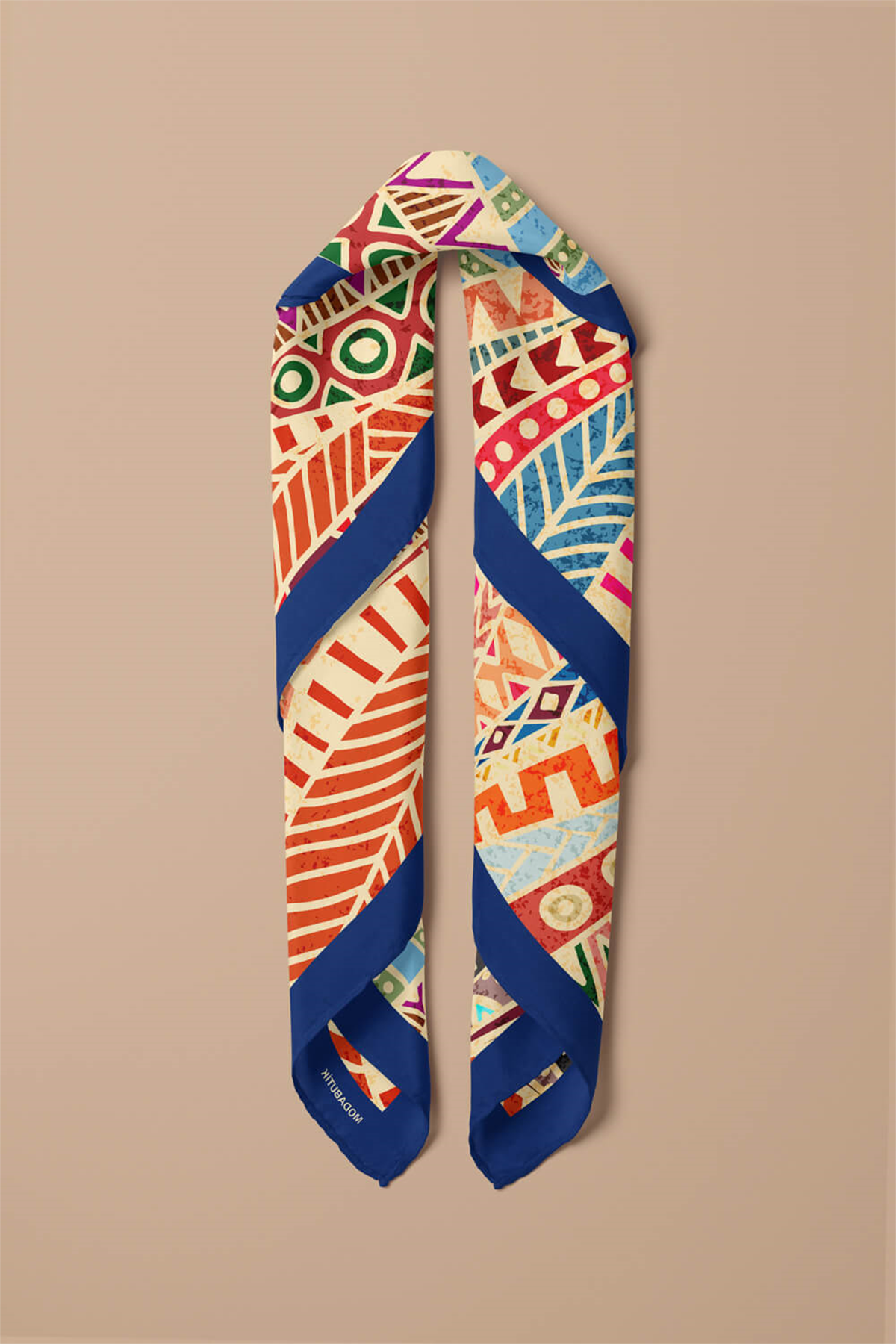 Kadın Zigzag Desenli Bandana 50x50 Sarı Turuncu DG0491-22 Snz