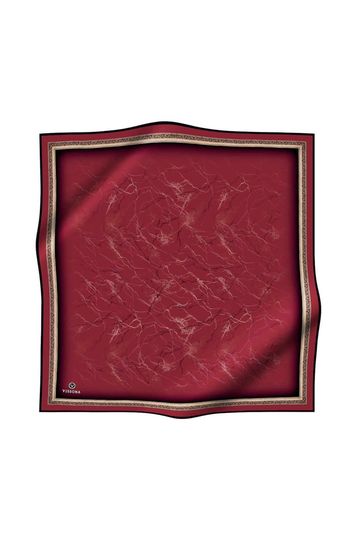 % 57 İPEK % 43 VİSKON Twill İpek Mermer Desenli Bordo Renkli 90x90 Eşarp Dikim Şekli : El Dikişi