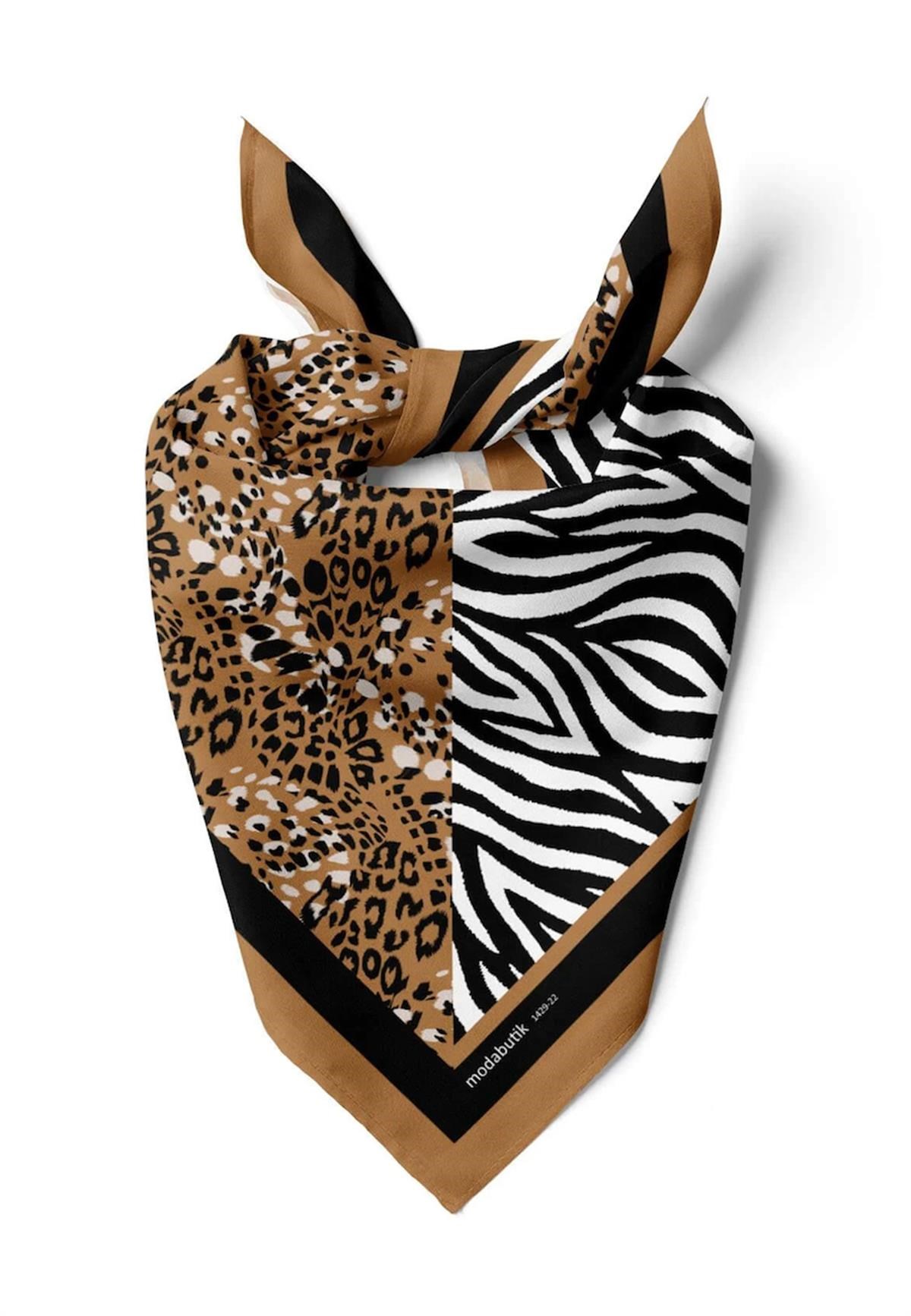Violla Kadın Siyah Beyaz Zebra Desenli 50x50 Bandana