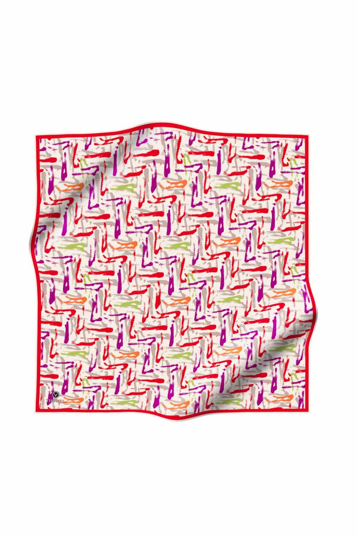 %100 Twill İpek Geometrik Desenli Kırmızı- Mürdüm Renkli 90x90 Eşarp Dikim Şekli : El Dikişi