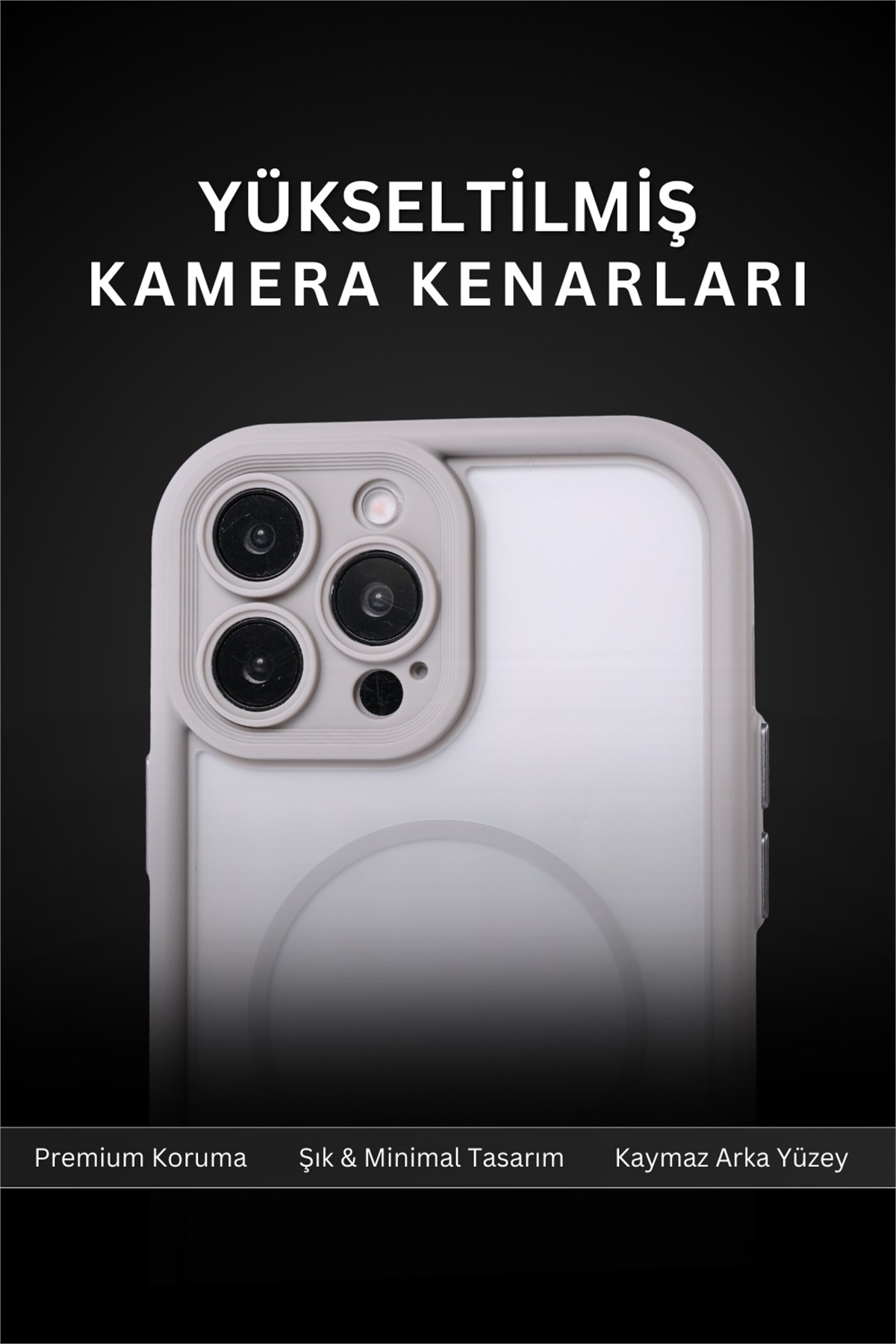 iPhone 15 Pro Max Kılıf – Kamera Korumalı – MagSafe Uyumlu – Gri Renk – Mat Silikon Telefon Kılıfı