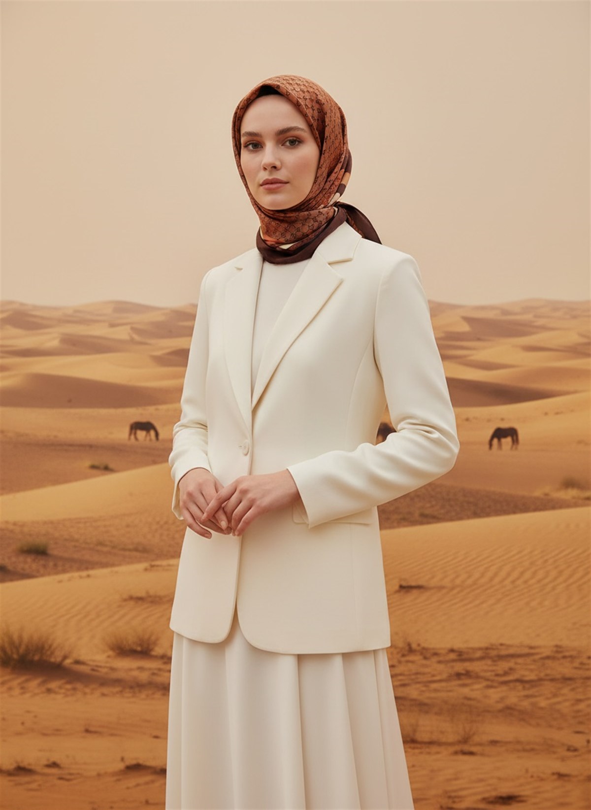 %100 Twill İpek Degrade Desenli Siyah - Taba Renkli 90x90 Eşarp Dikim Şekli : El Dikişi