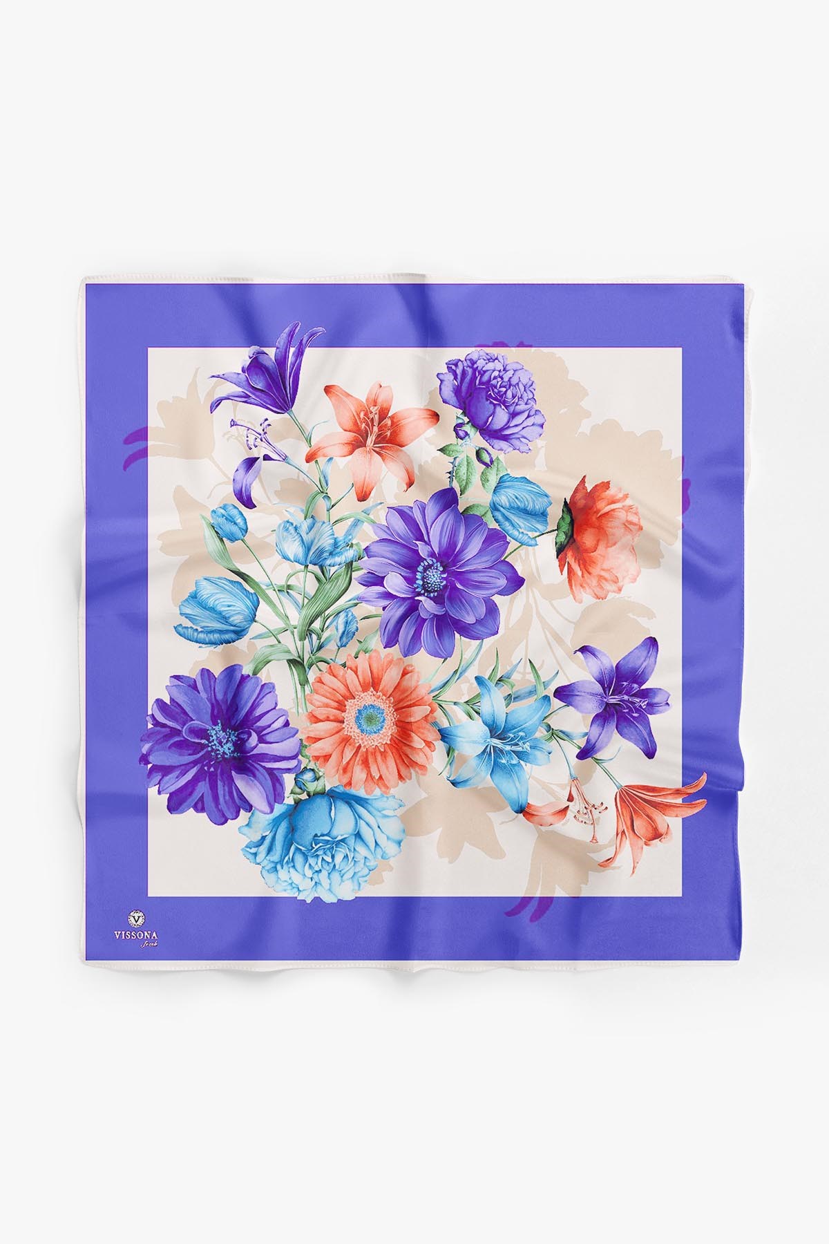 %100 İpek Kadın Desenli Bandana 80x80