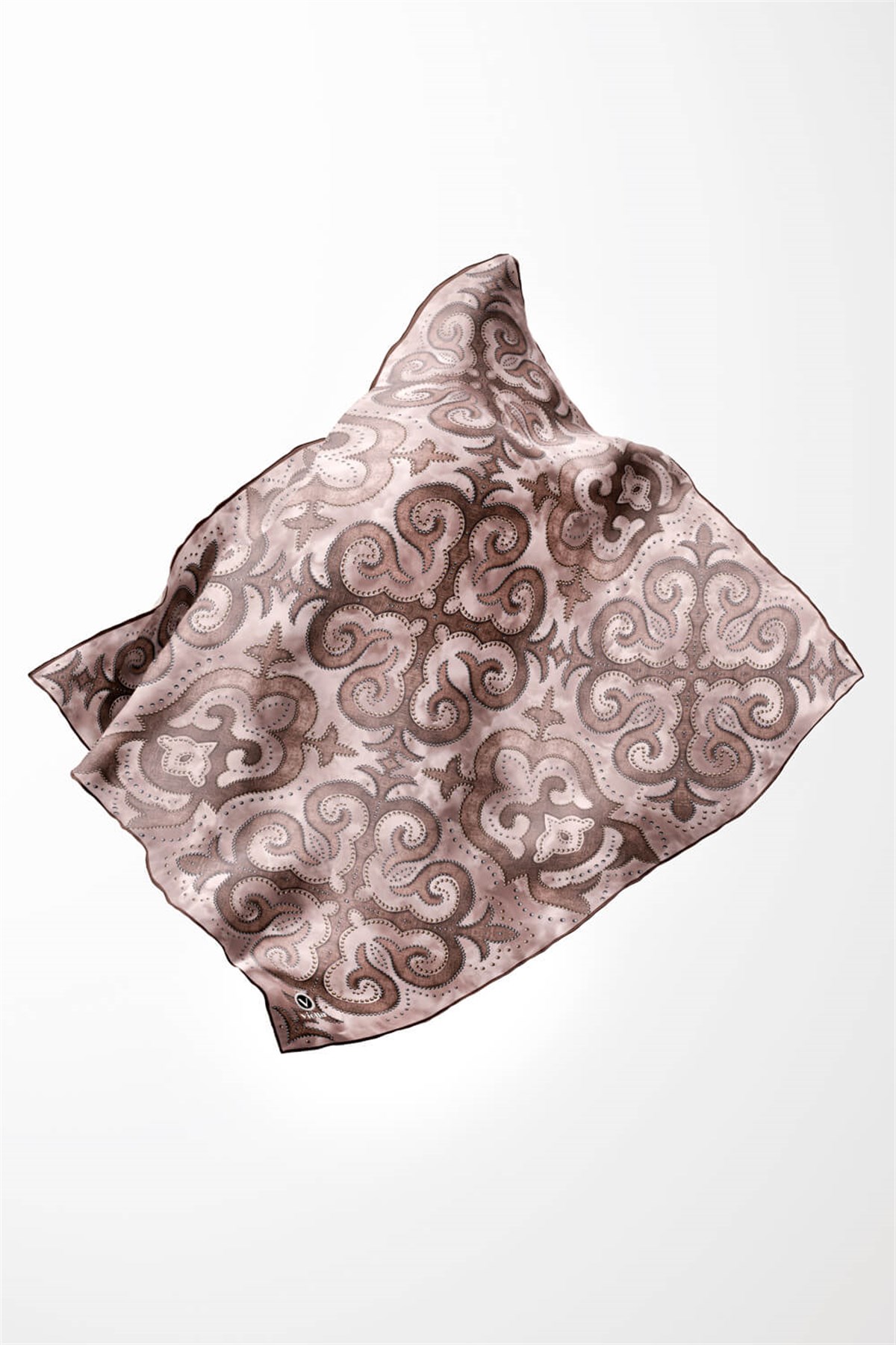 Twill Barok Desenli Taş Renkli 90x90 Eşarp (İpek İçermez) Kenar Dikiş Şekli El Dikişli