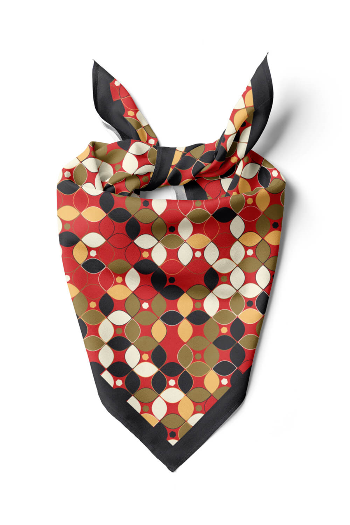 Y31 Kadın Patchwork Desenli Bandana 50x50 Yeşil DG0390-22
