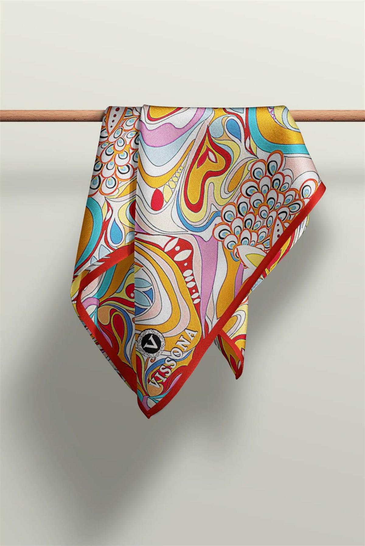 Vissona Geometrik Desenli İpek Fular