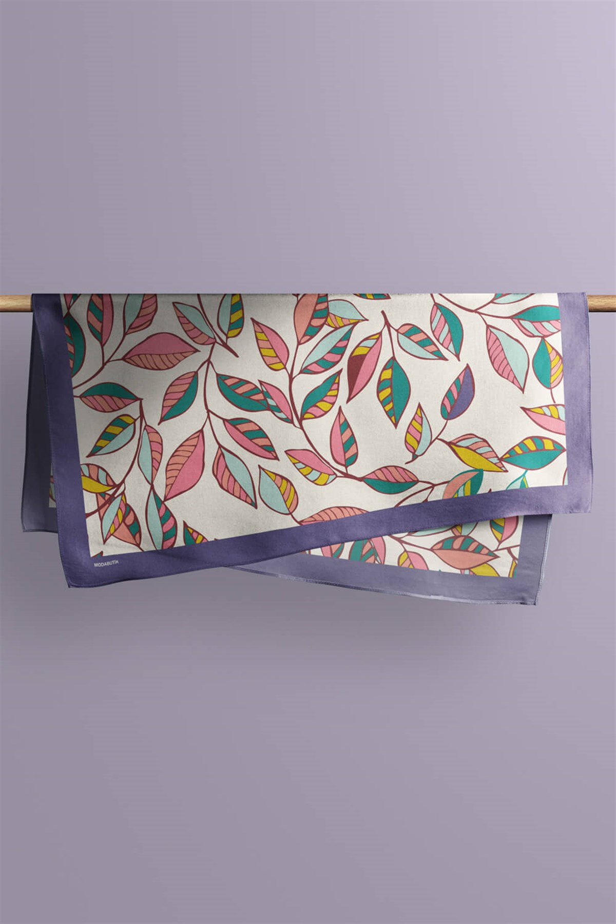 Violla Y49 Kadın Yaprak Desenli Bandana 50x50 Turuncu Beyaz Yeşil DG0452-22