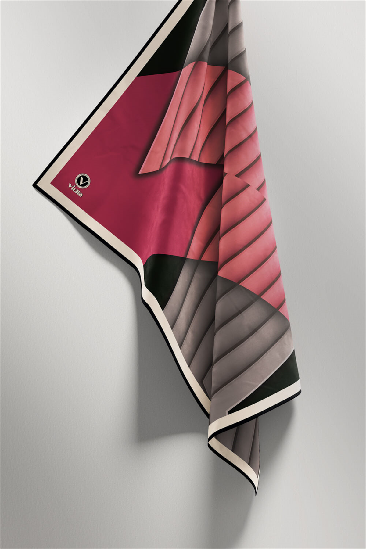 Rayon Zikzak Çizgi Desenli Pembe Renkli 90x90 Eşarp (İpek İçermez) Dikim Şekli : El Dikişi