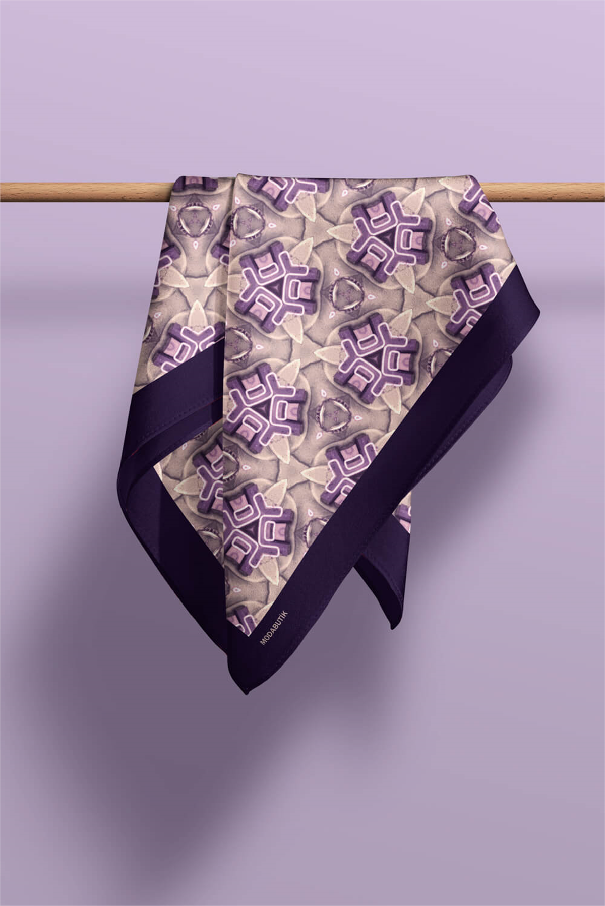 D52 Kadın Geometric Desenli Bandana 50x50 Mor DG0240-22