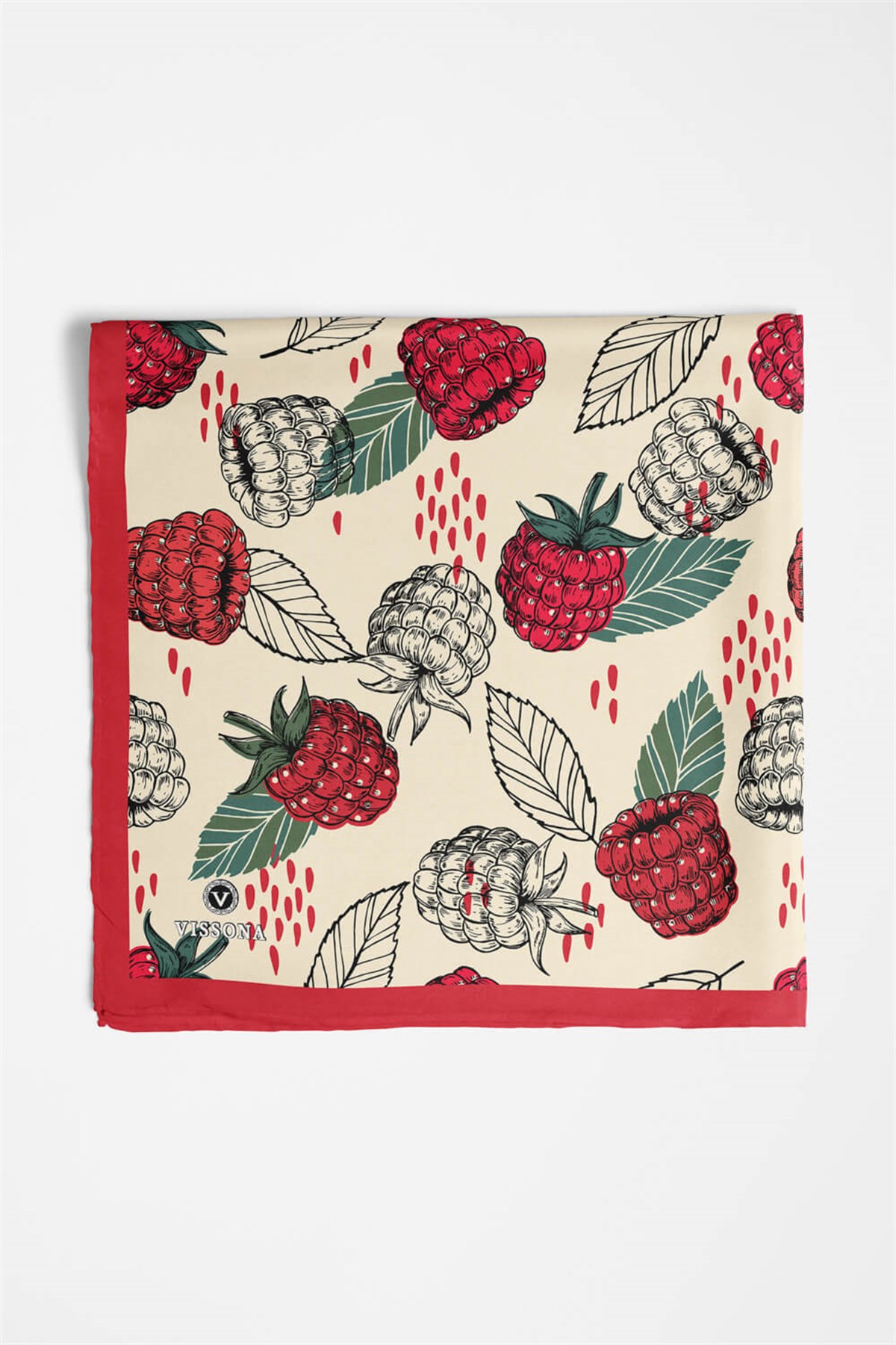 %100 İpek Frambuaz Desenli Kadın Bandana